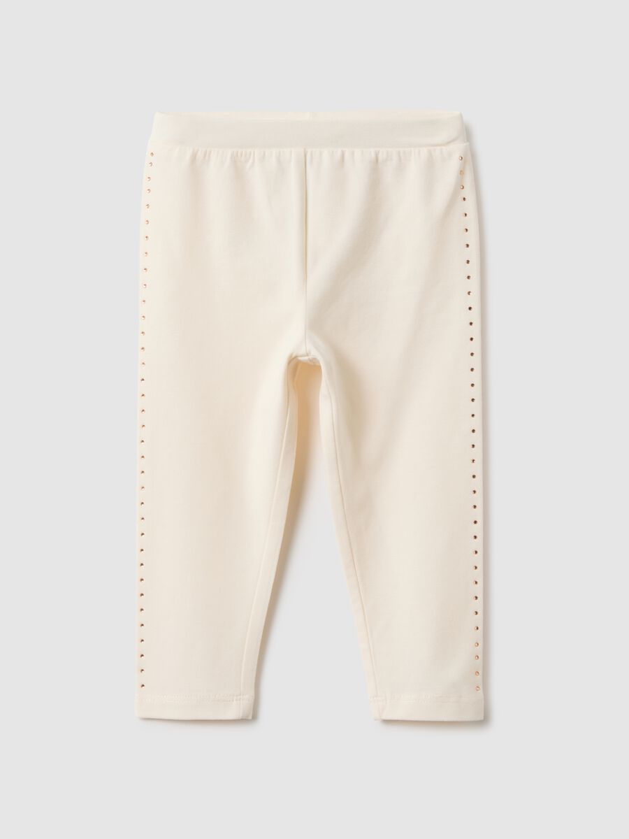 Beige stretch cotton leggings for baby girls slim fit_0