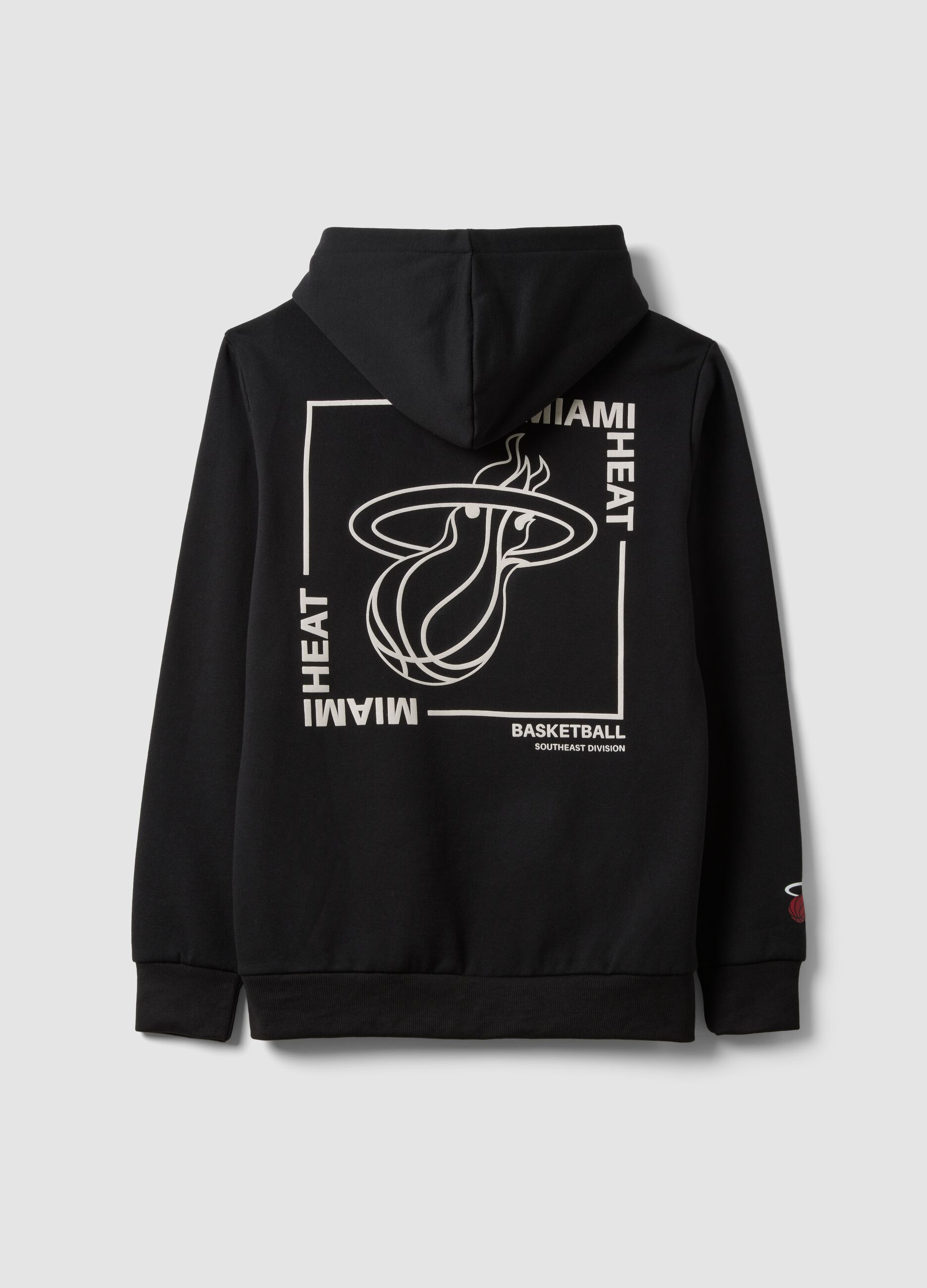 Black cotton-blend hoodie with Miami Heat print