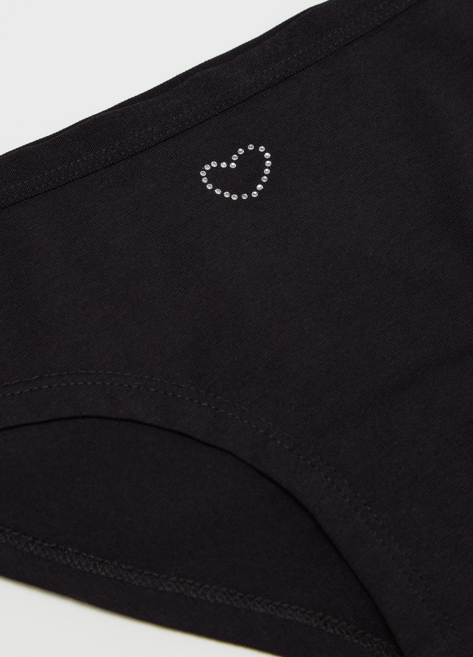 Stretch cotton French knickers with diamanté heart