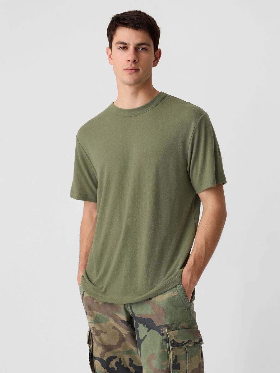 T-shirt girocollo in misto lino_0