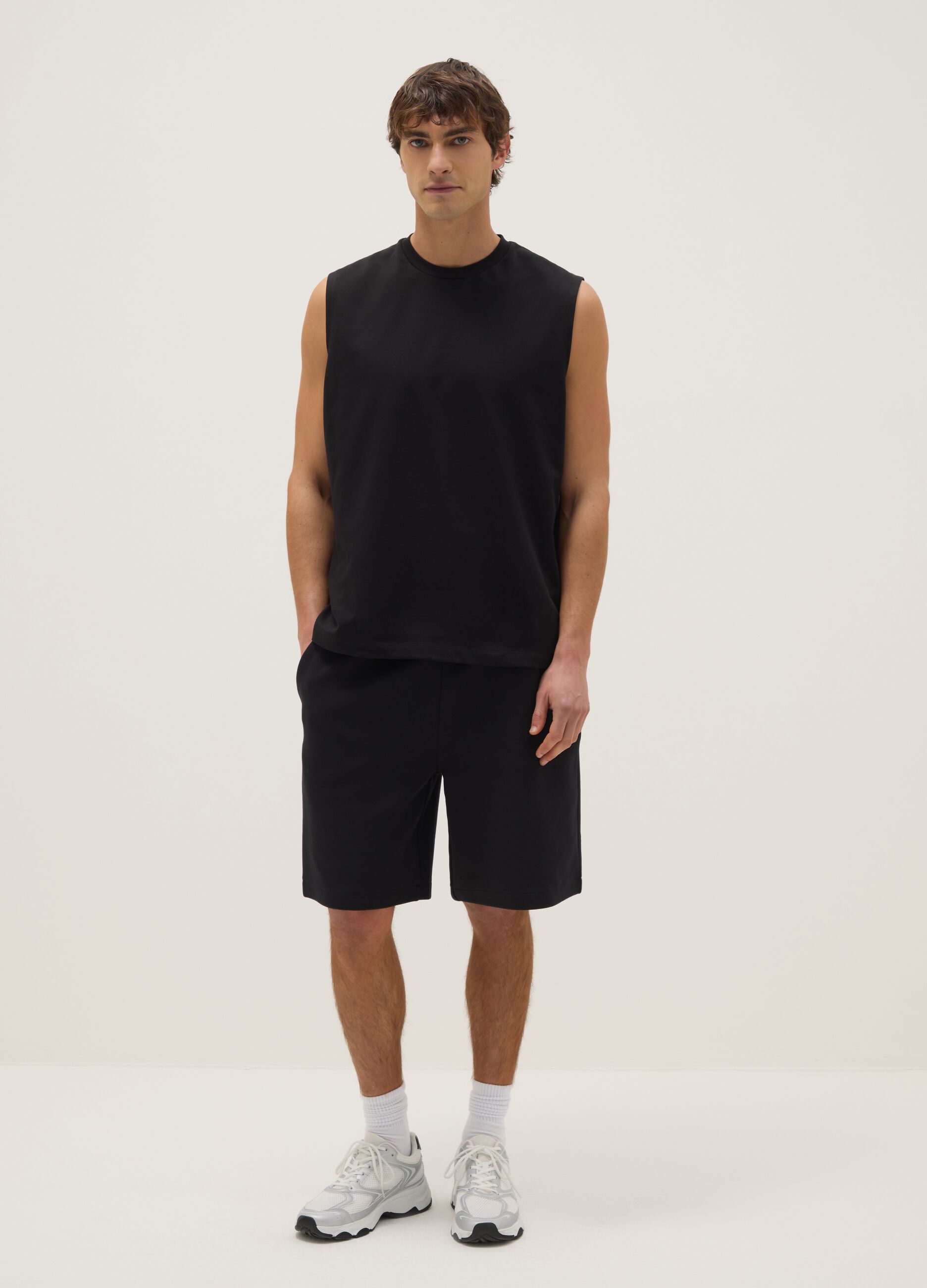 Black Stretch Cotton Bermuda Shorts Regular Fit