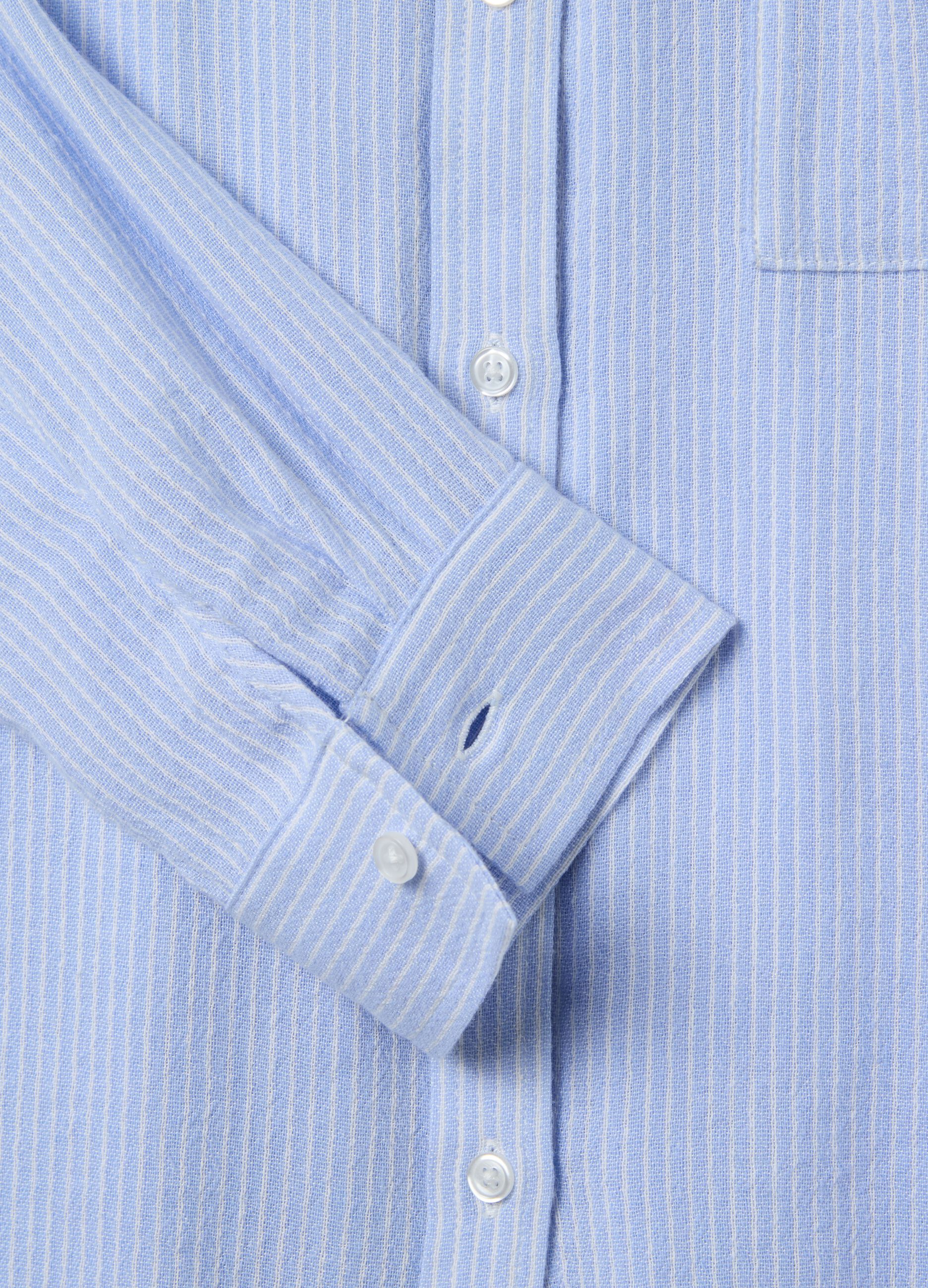 Striped blue chambray shirt in cotton and linen