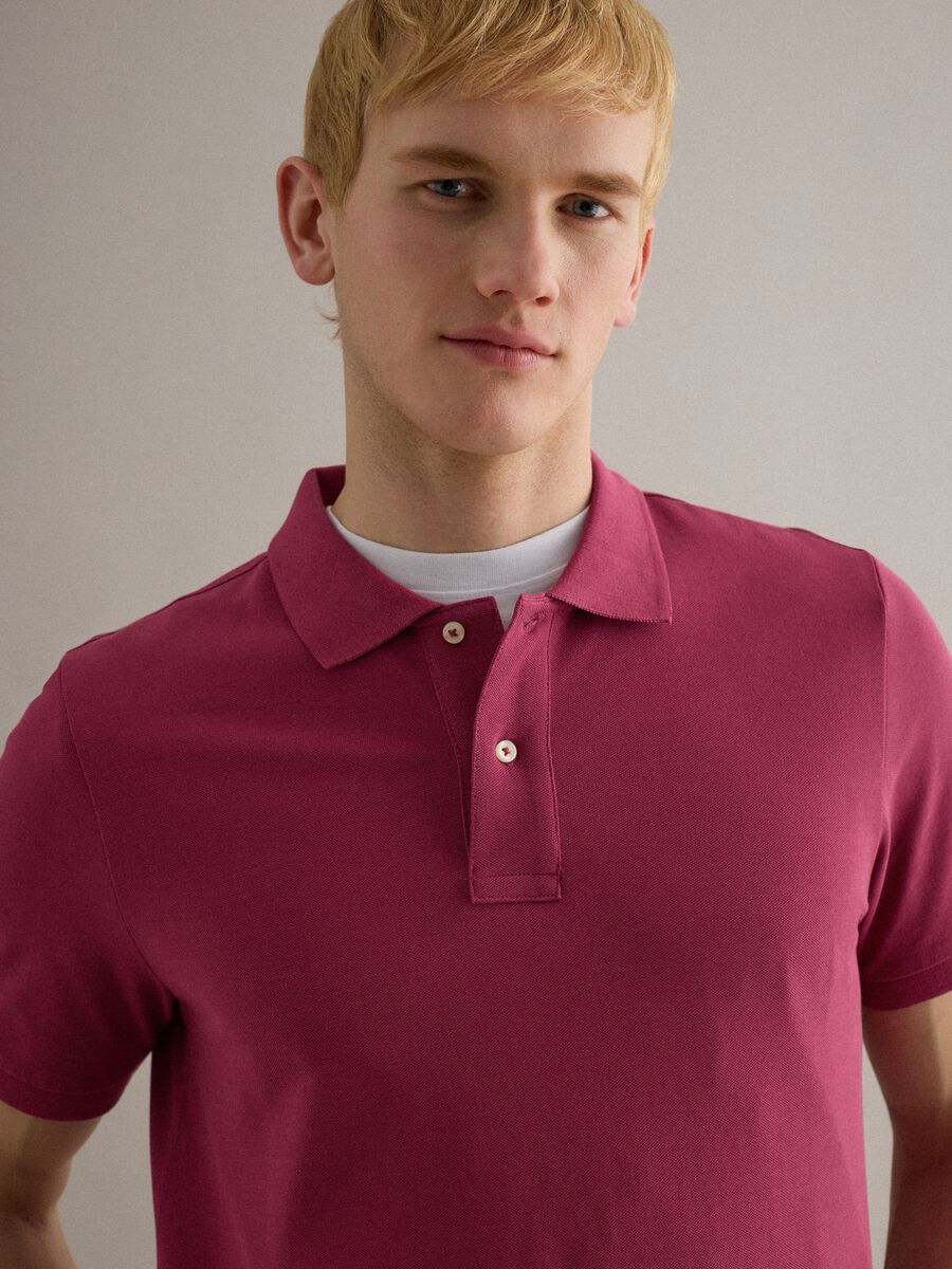 Short-sleeved pure cotton pink polo shirt regular fit_2