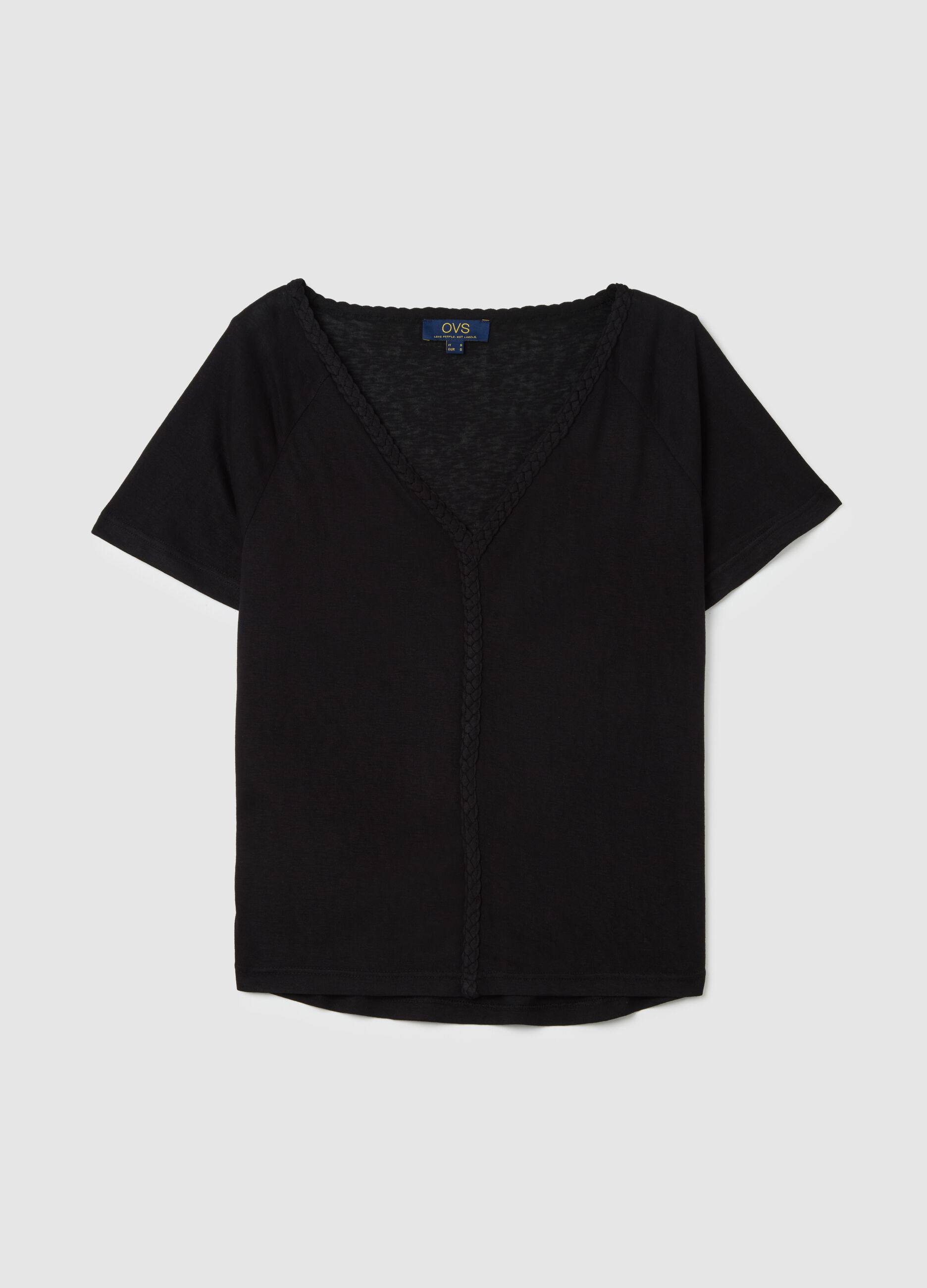 T-shirt da donna in misto viscosa nera regular fit con scollo rotondo