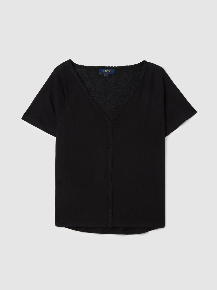 Black V-neck Woven Ovs T-shirt_4