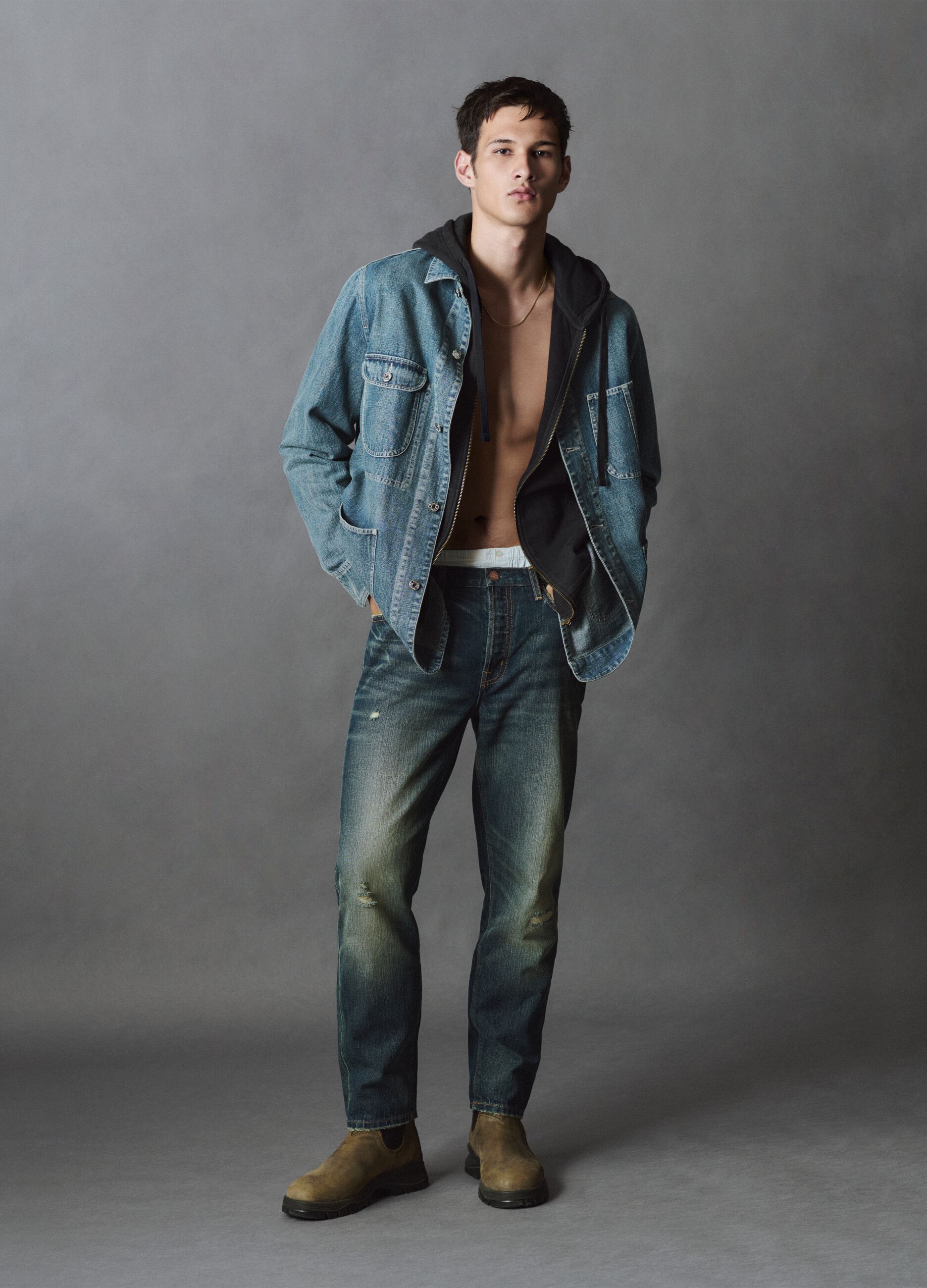 Regular tapered pure cotton denim jeans