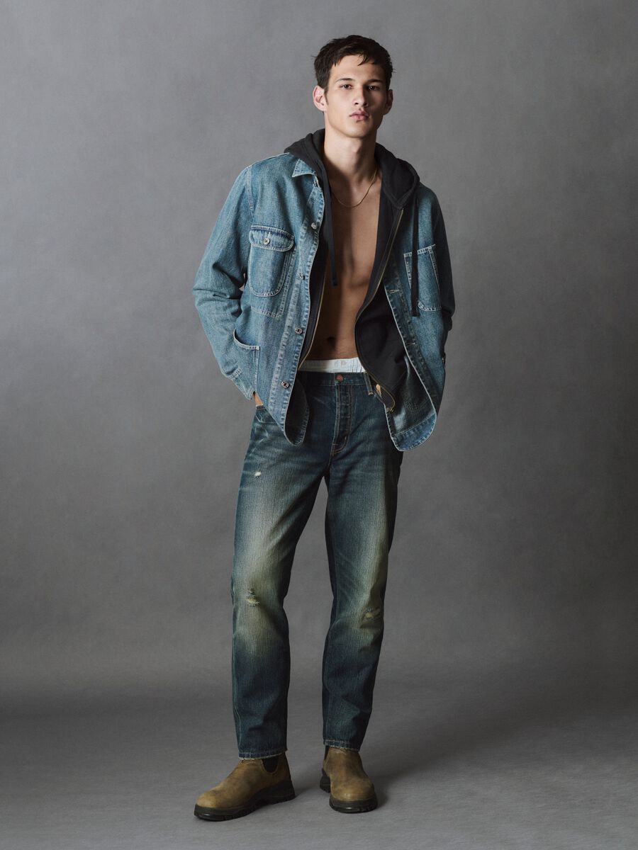 Regular tapered pure cotton denim jeans_0