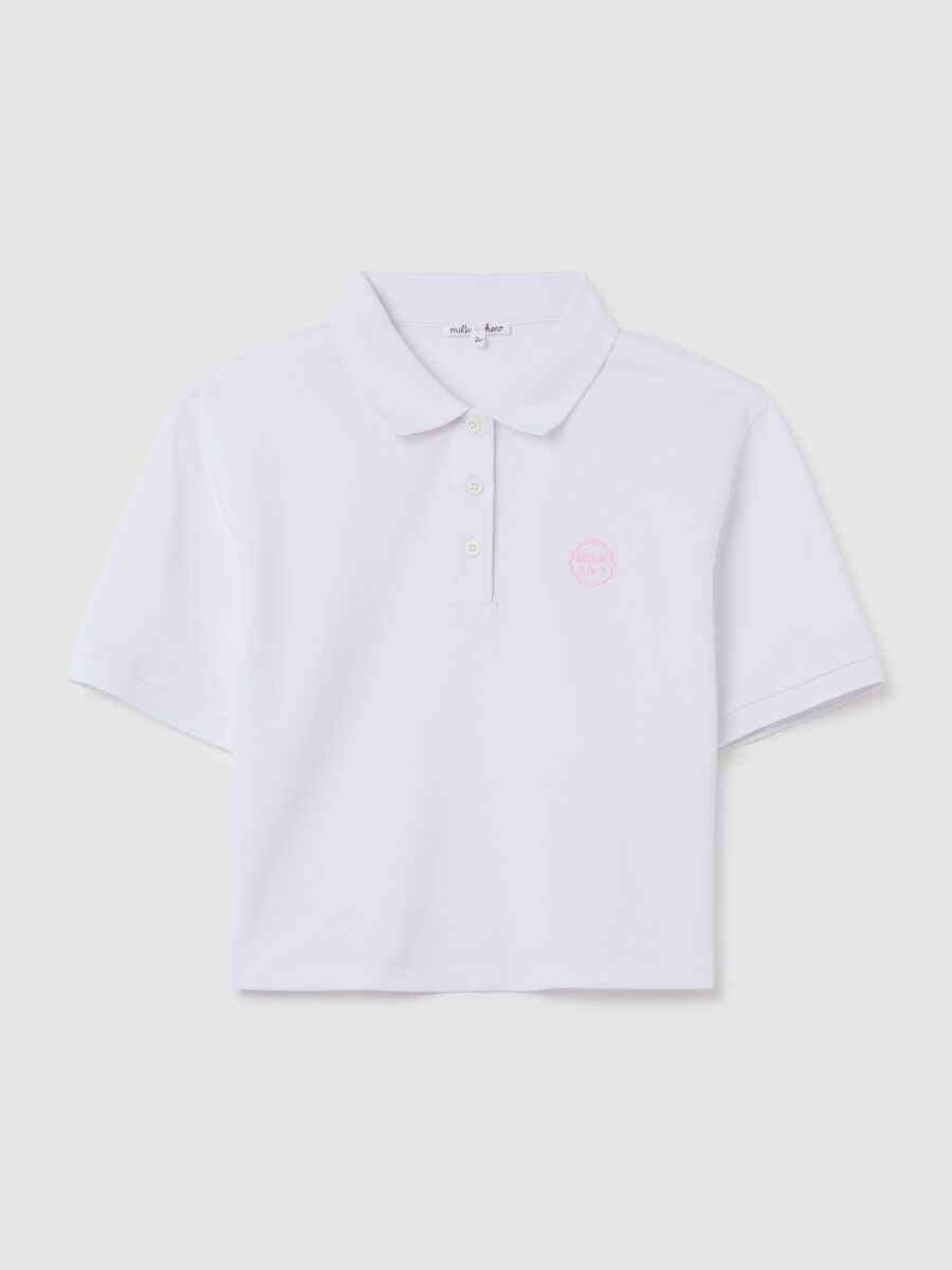 Women's pure white cotton polo, regular fit with classic collar and embroidered logo_4