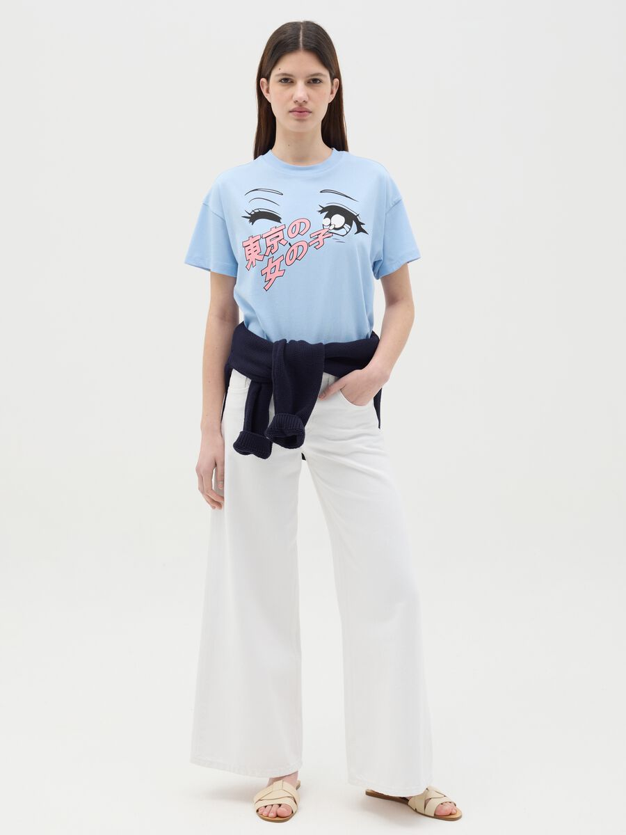 Light blue T-shirt in cotton with manga motif print_1