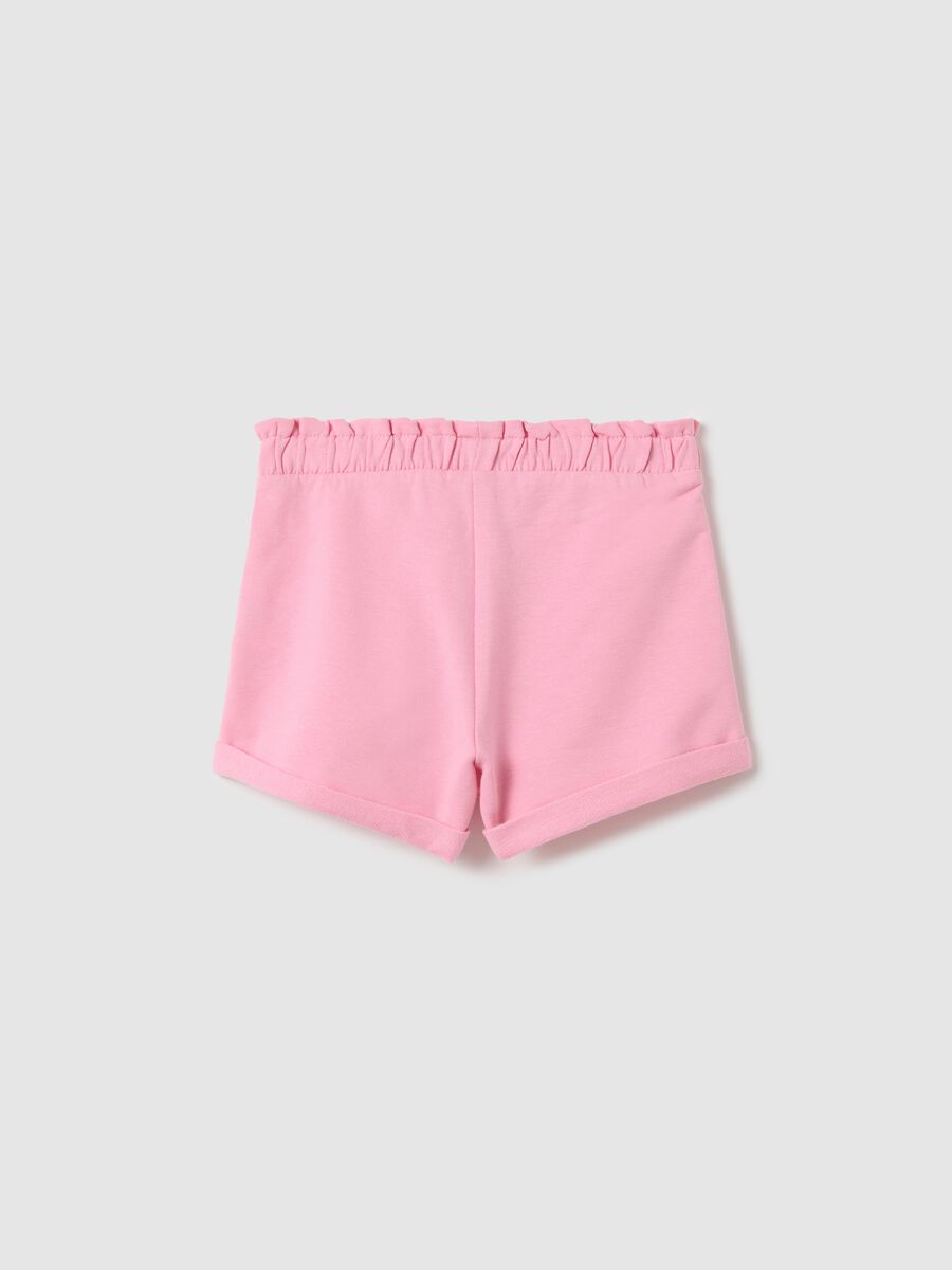 Pink French terry shorts with bow and frills_1