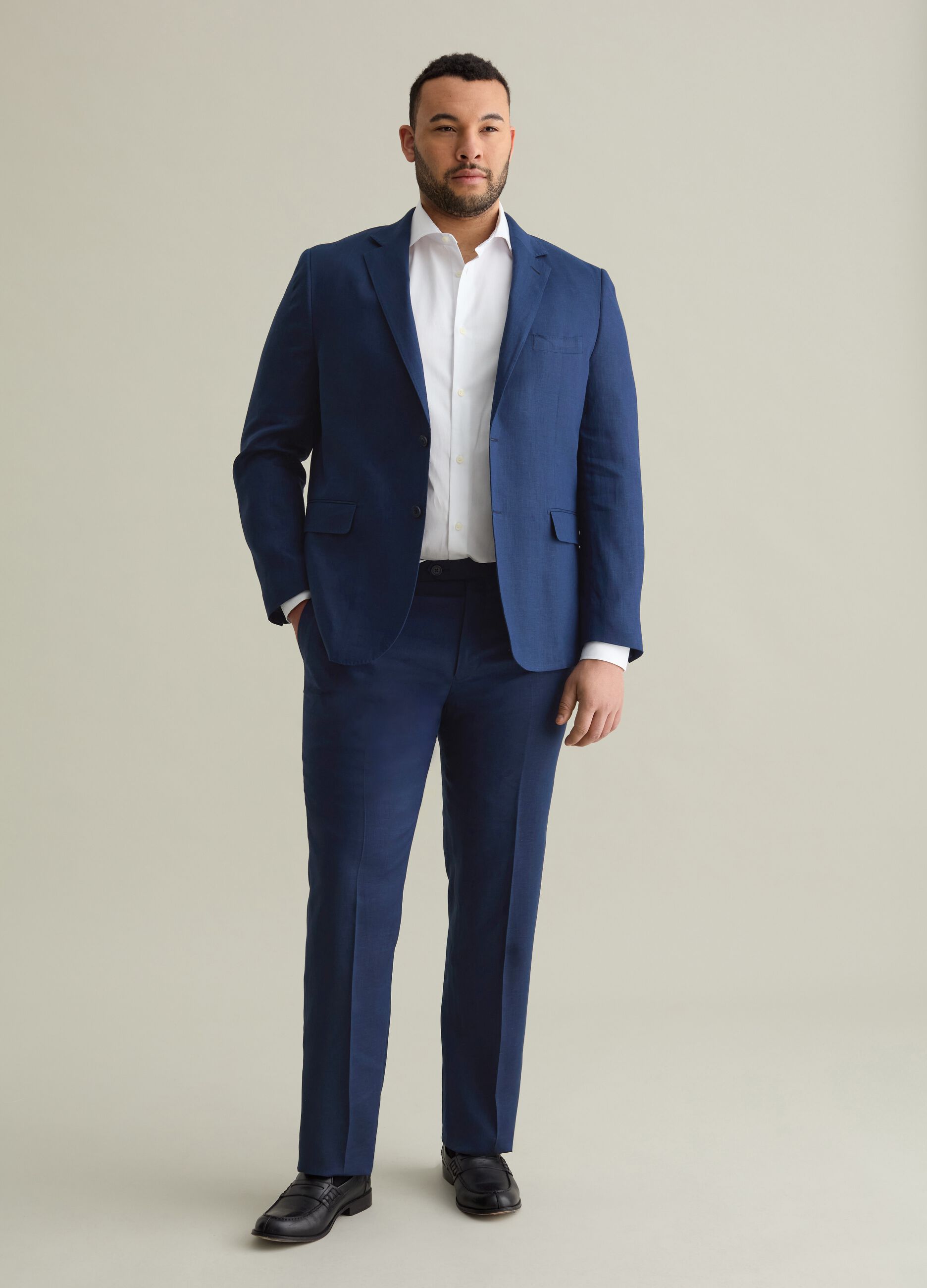 Pantaloni da uomo in lino blu regular fit