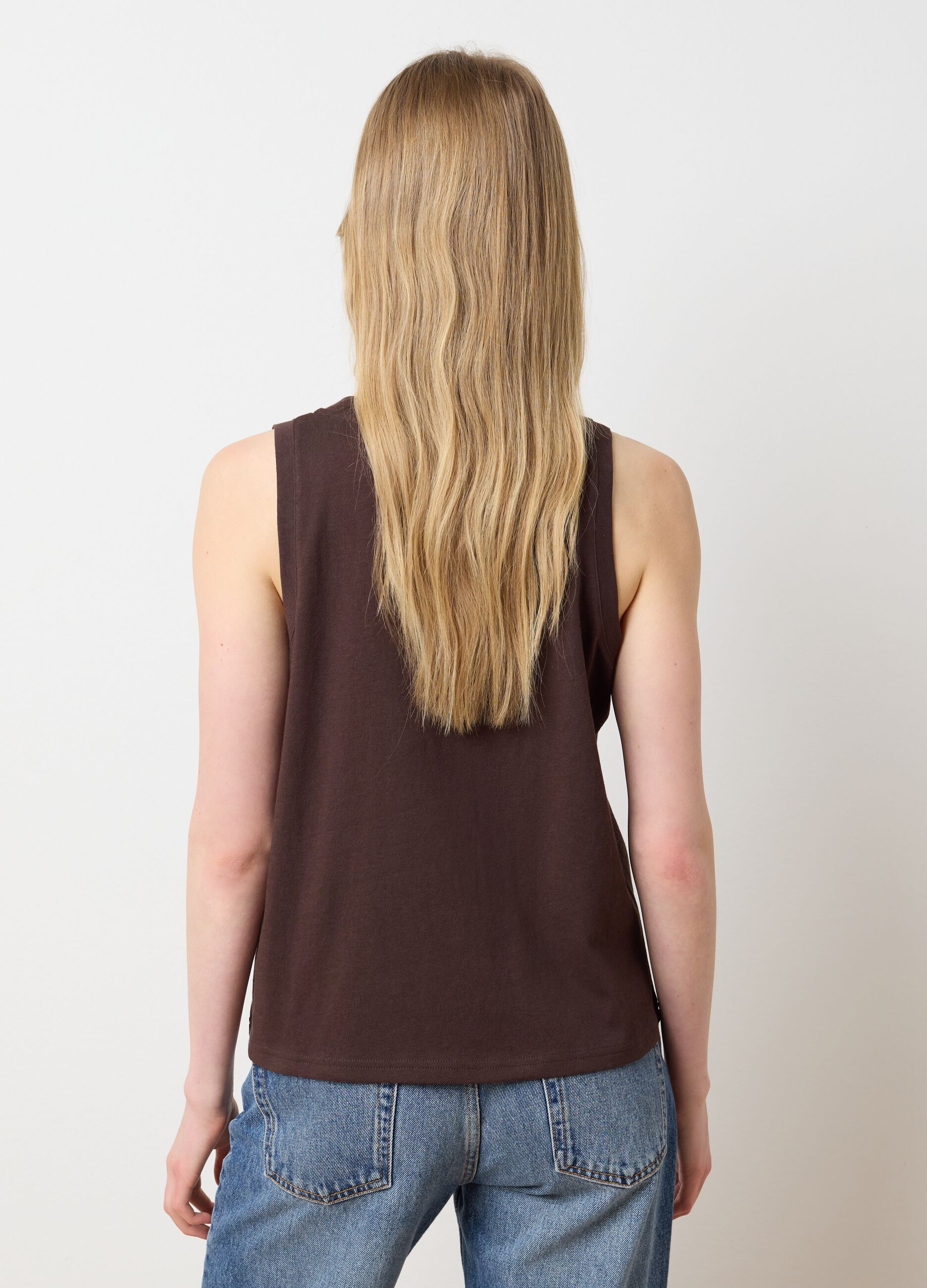 Brown Cotton Blend Tank Top
