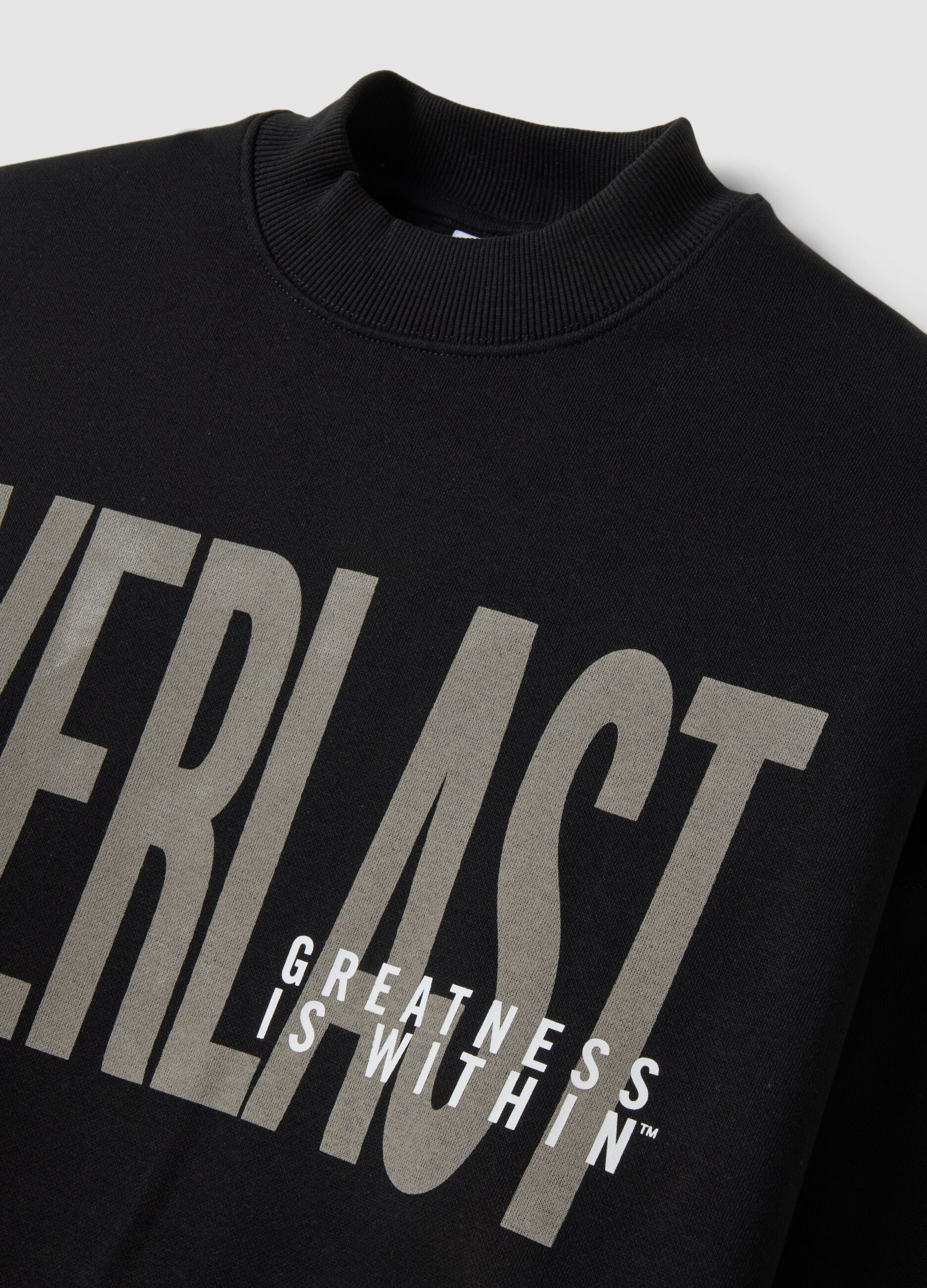 Black cotton-blend sweatshirt with front print, regular fit