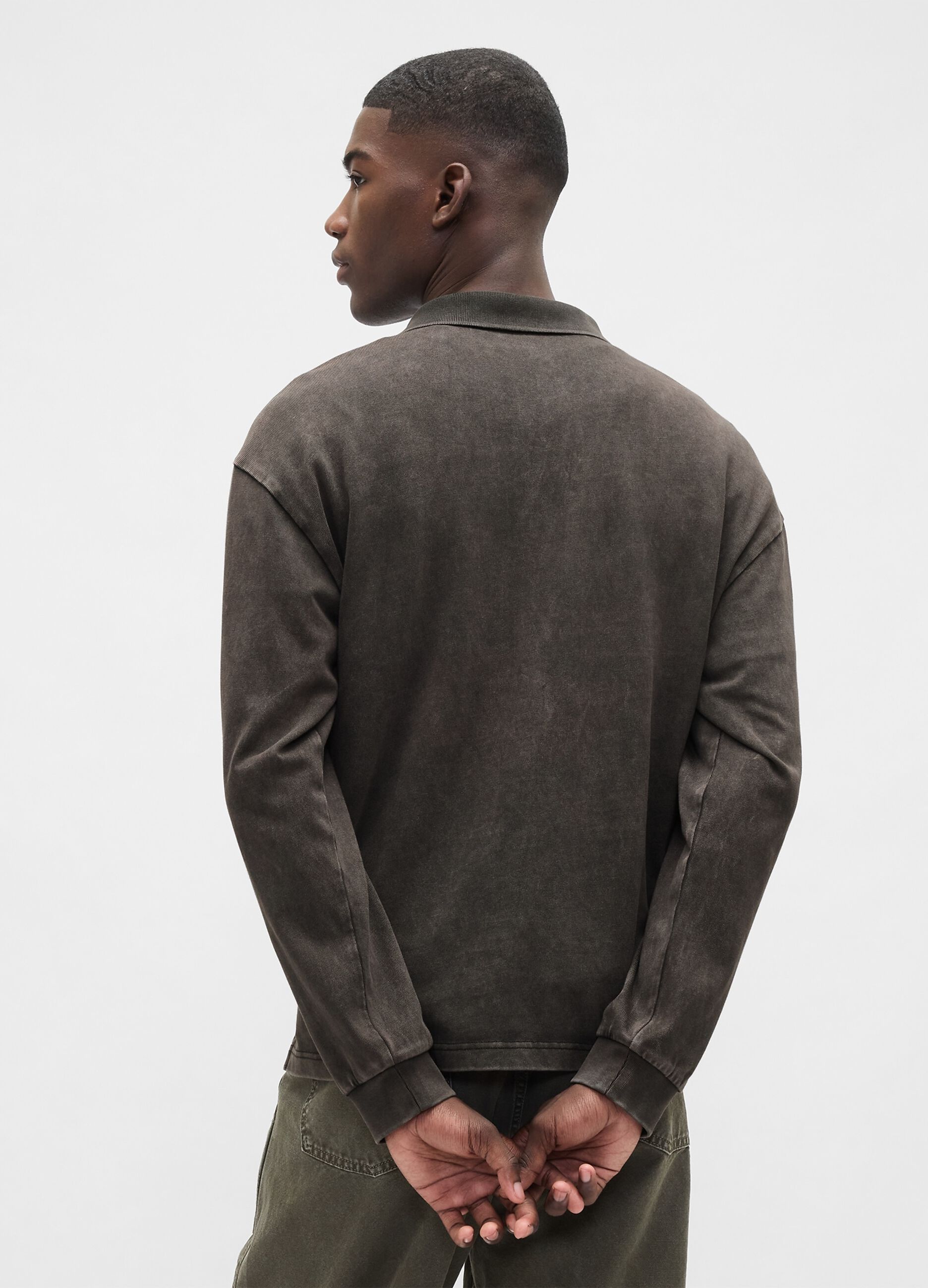 Brown long-sleeve cotton polo