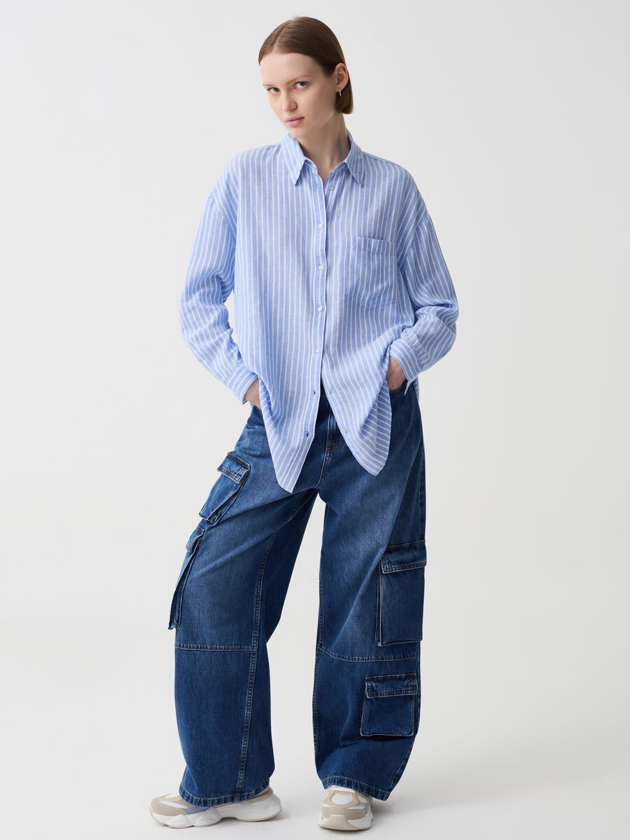 Linen and viscose oversized shirt with pocket_0