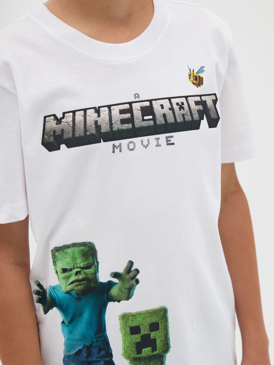 T-shirt da ragazzo in puro cotone bianca over fit con stampa Minecraft_2