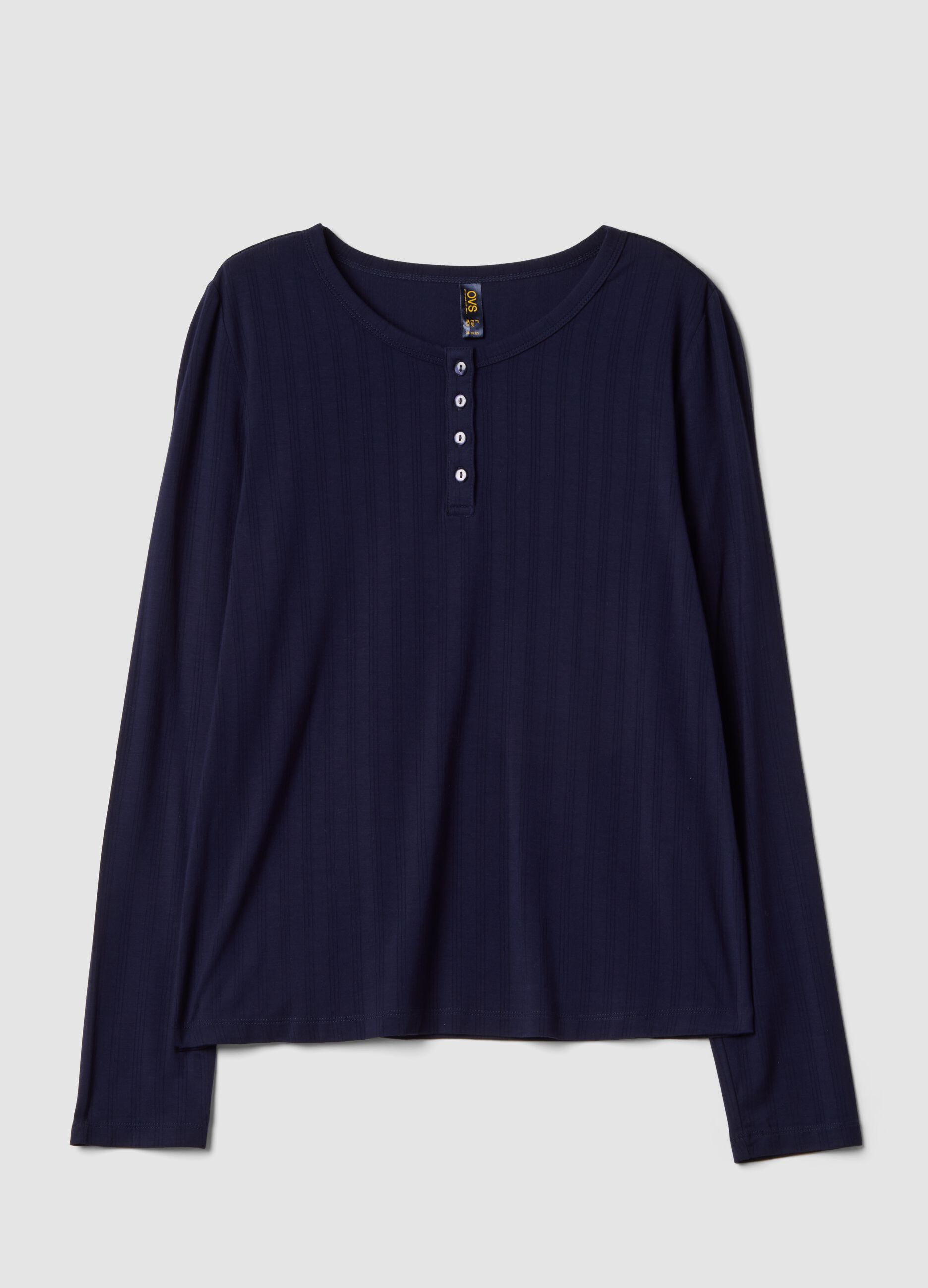 Blue ribbed stretch viscose pyjama top