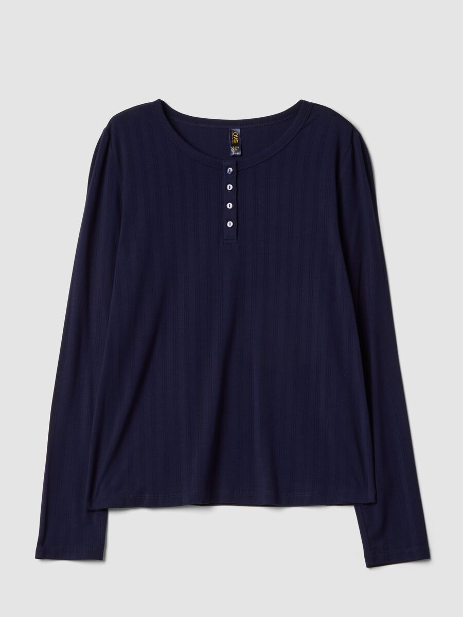 Blue ribbed stretch viscose pyjama top_0