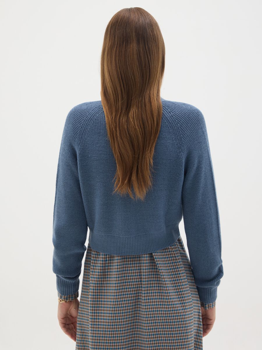 Cardigan premaman in misto lana e merino blu cropped fit _3