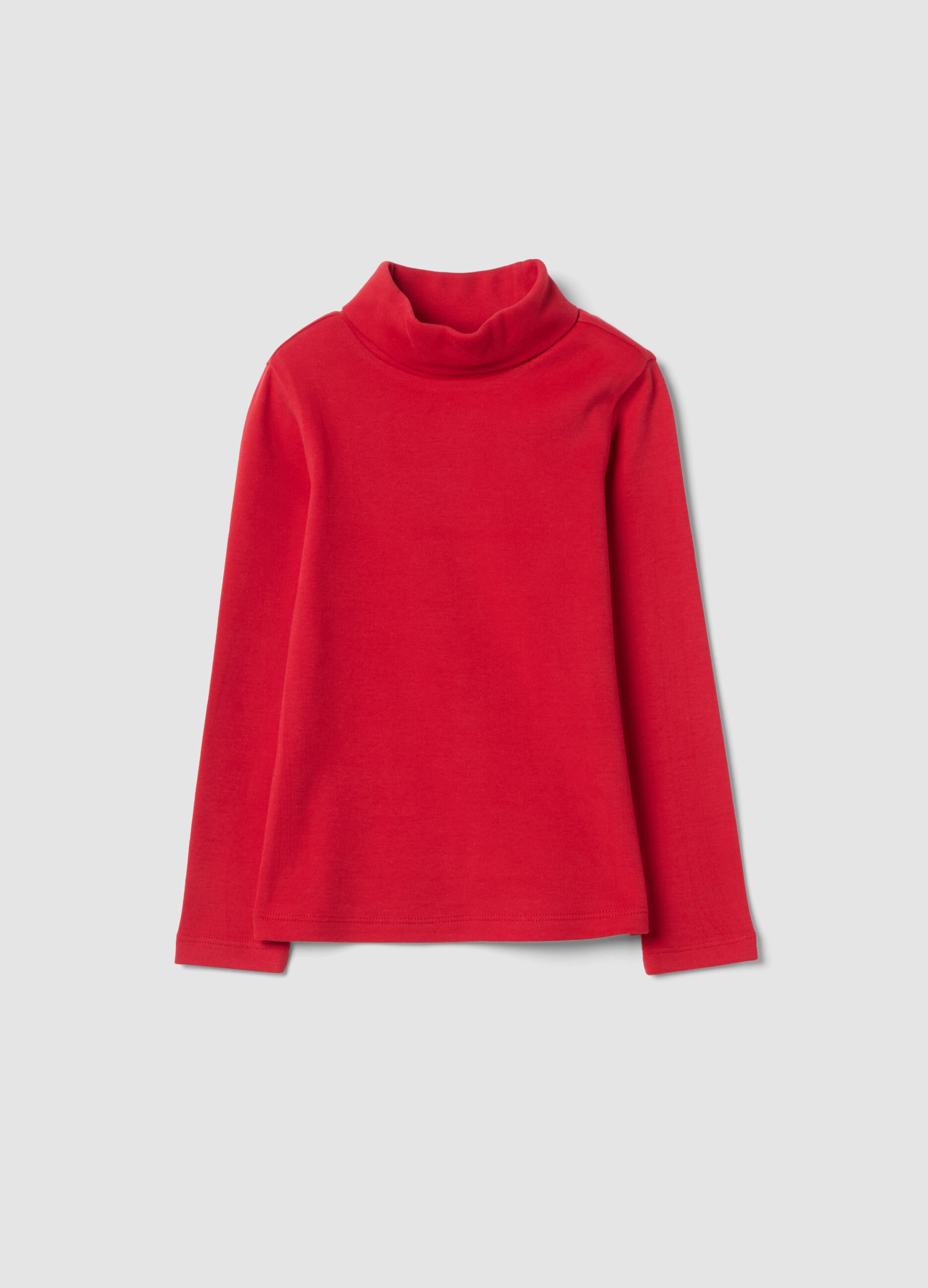 T-shirt rossa dolcevita in puro cotone regular fit