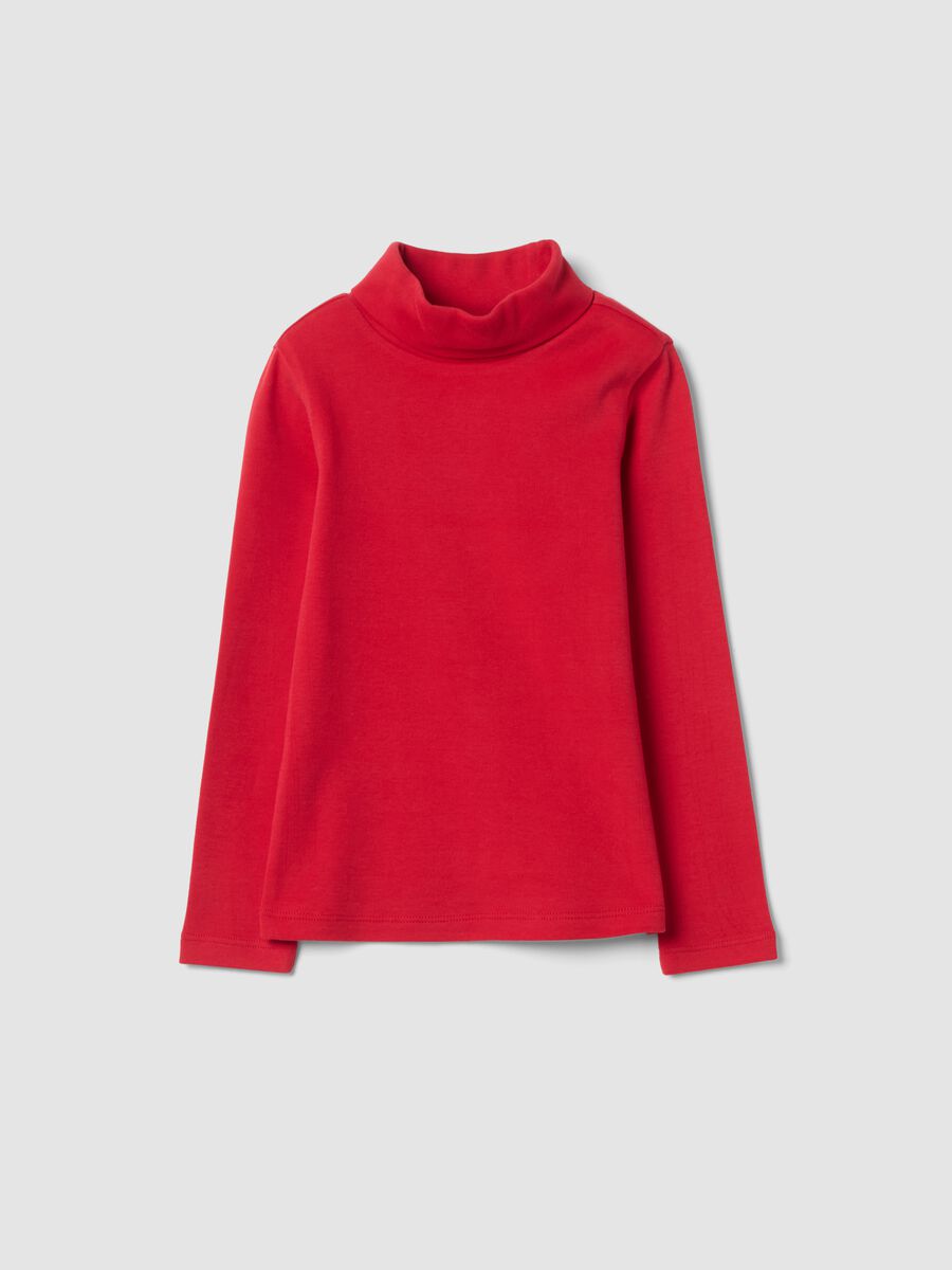 Red cotton roll-neck T-shirt, regular fit_0