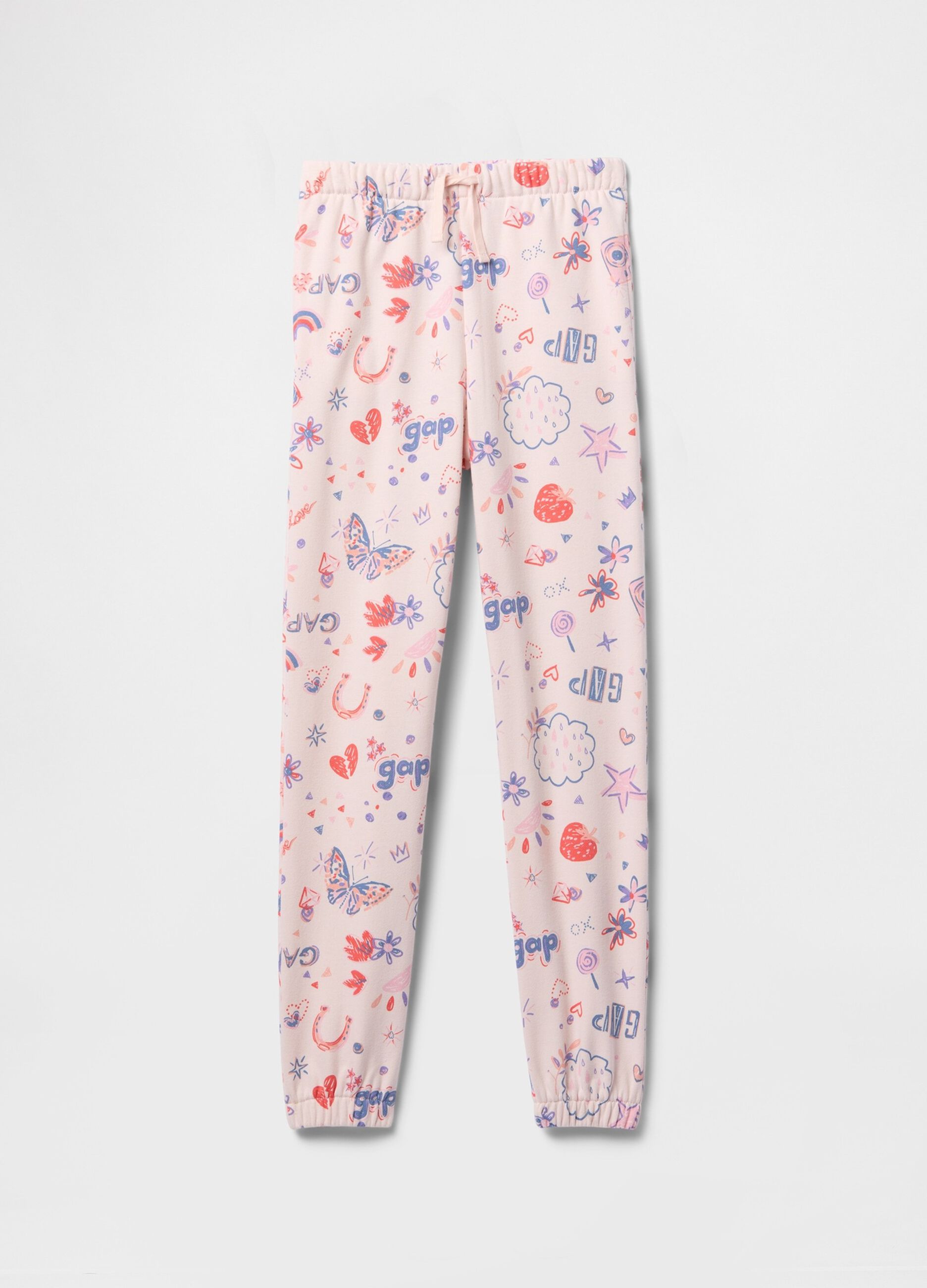 Pink joggers with drawstring and all-over print