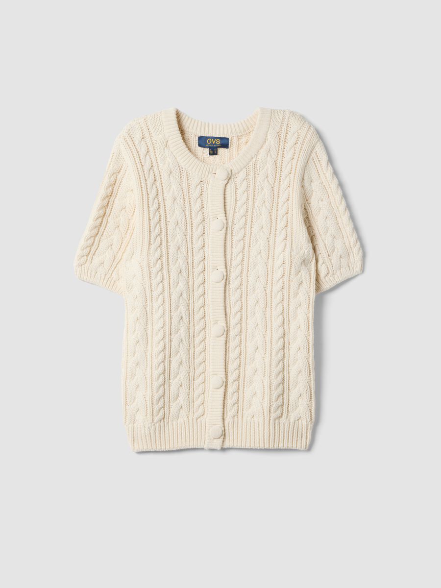 Cardigan beige in puro cotone a trecce regular fit_0