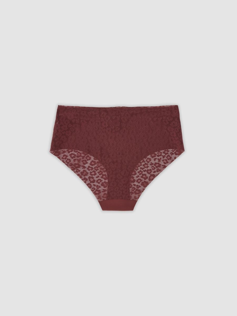 Slip rosso in tessuto elasticizzato con inserti floreali_6