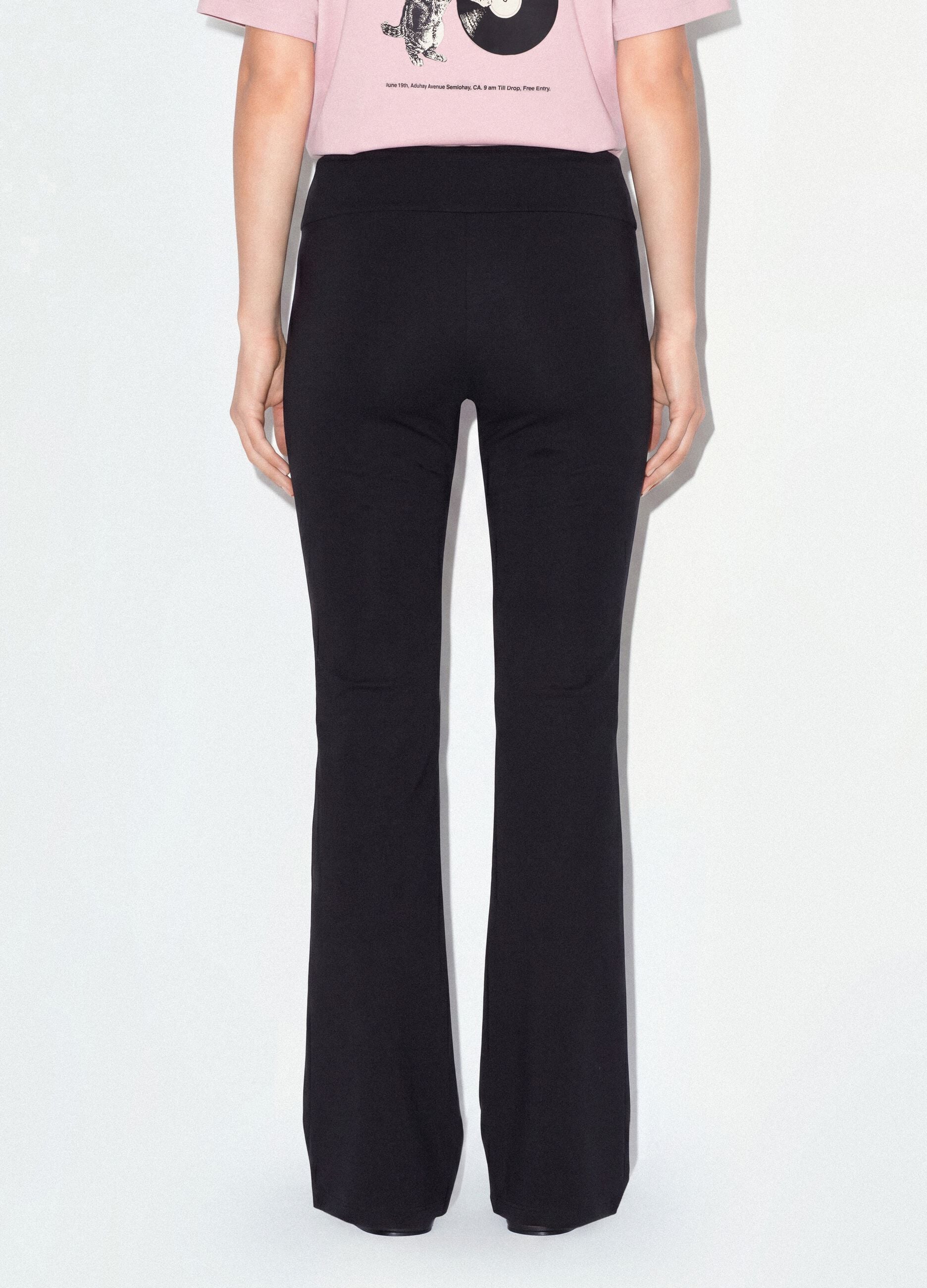 Black stretch cotton flare trousers