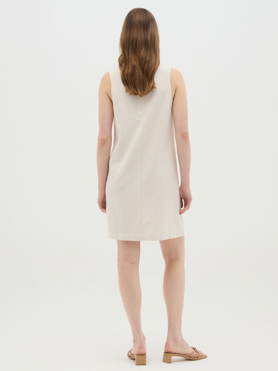 Women's Sleeveless Cotton Blend Dress in Beige Regular Fit_3