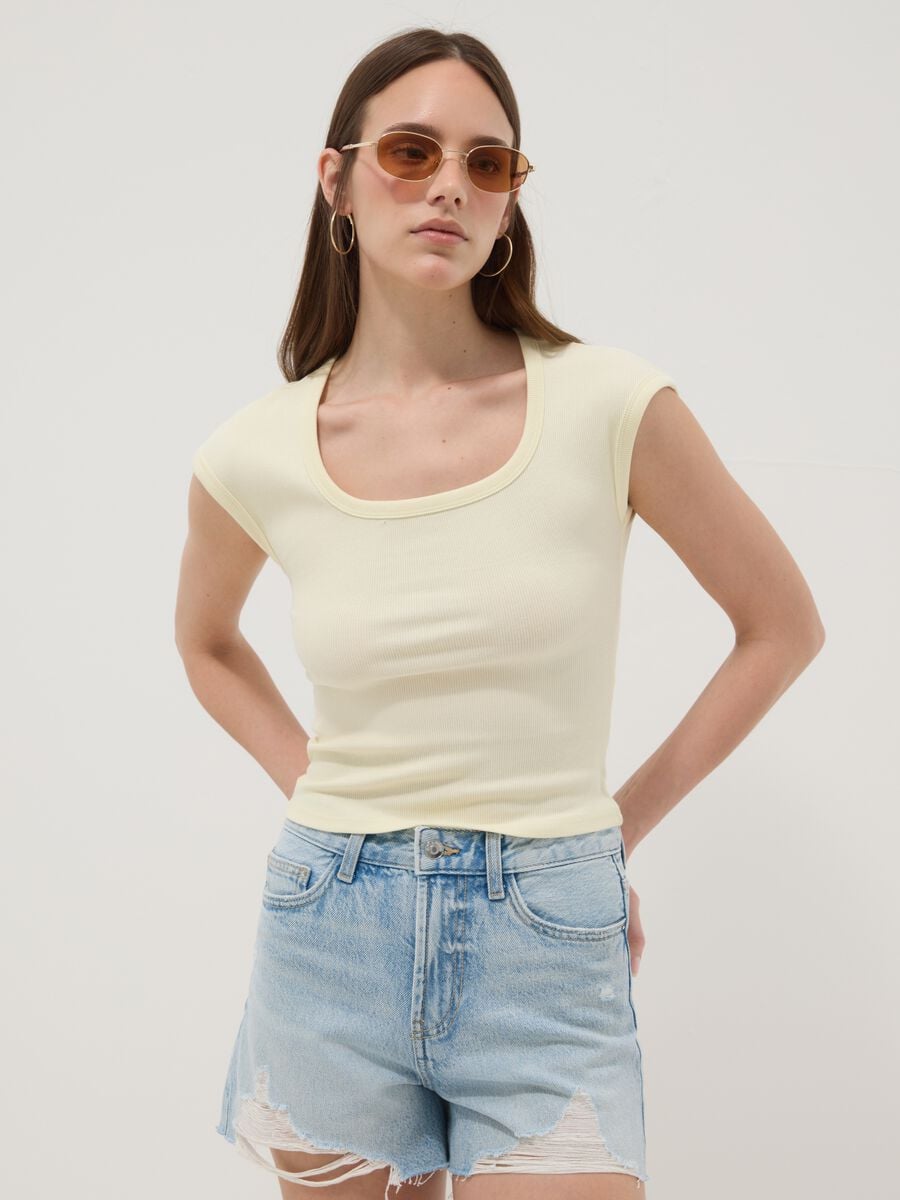 Yellow stretch-cotton short-sleeve T-shirt_1