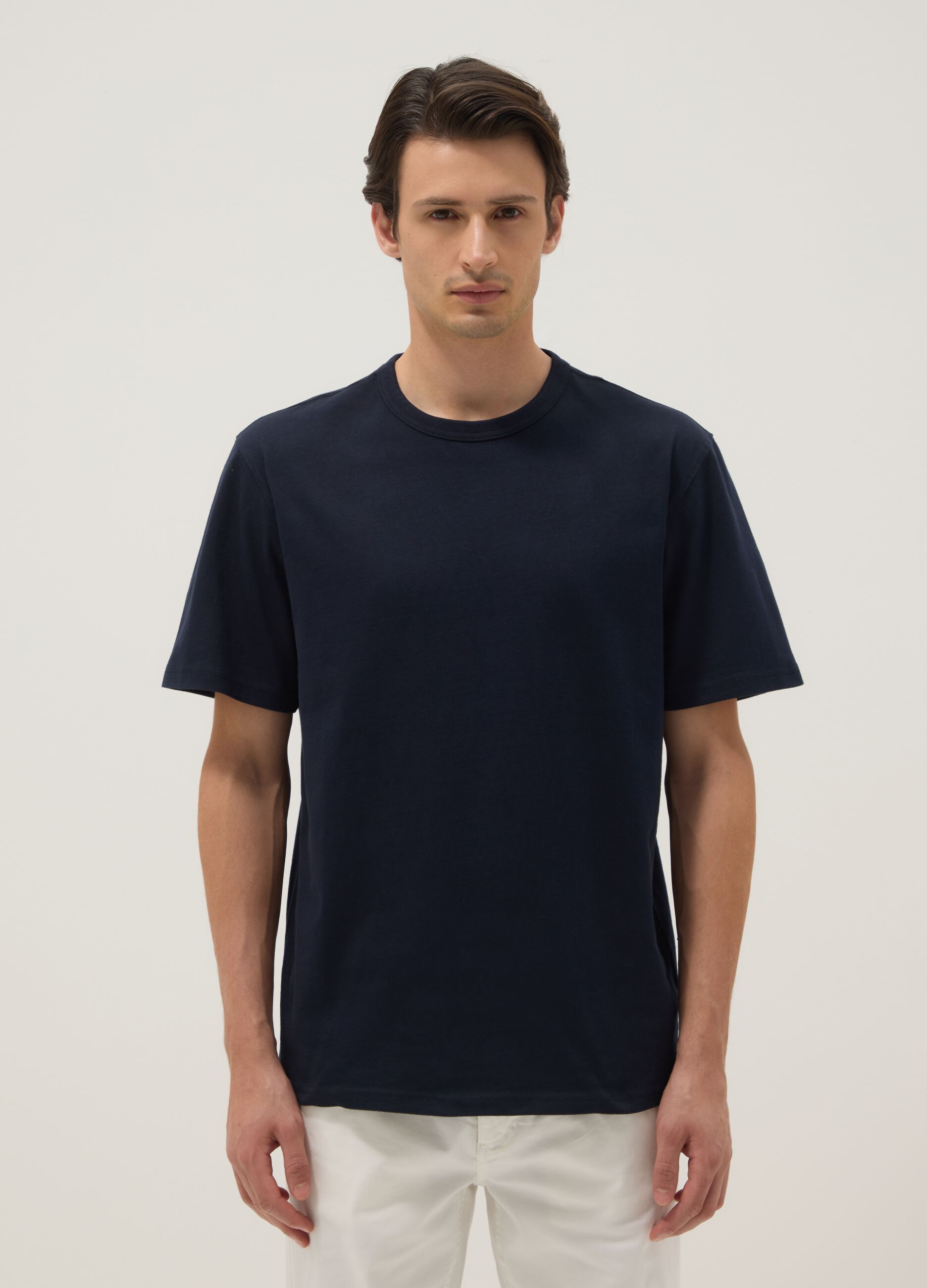 T-shirt girocollo in puro cotone blu relaxed fit