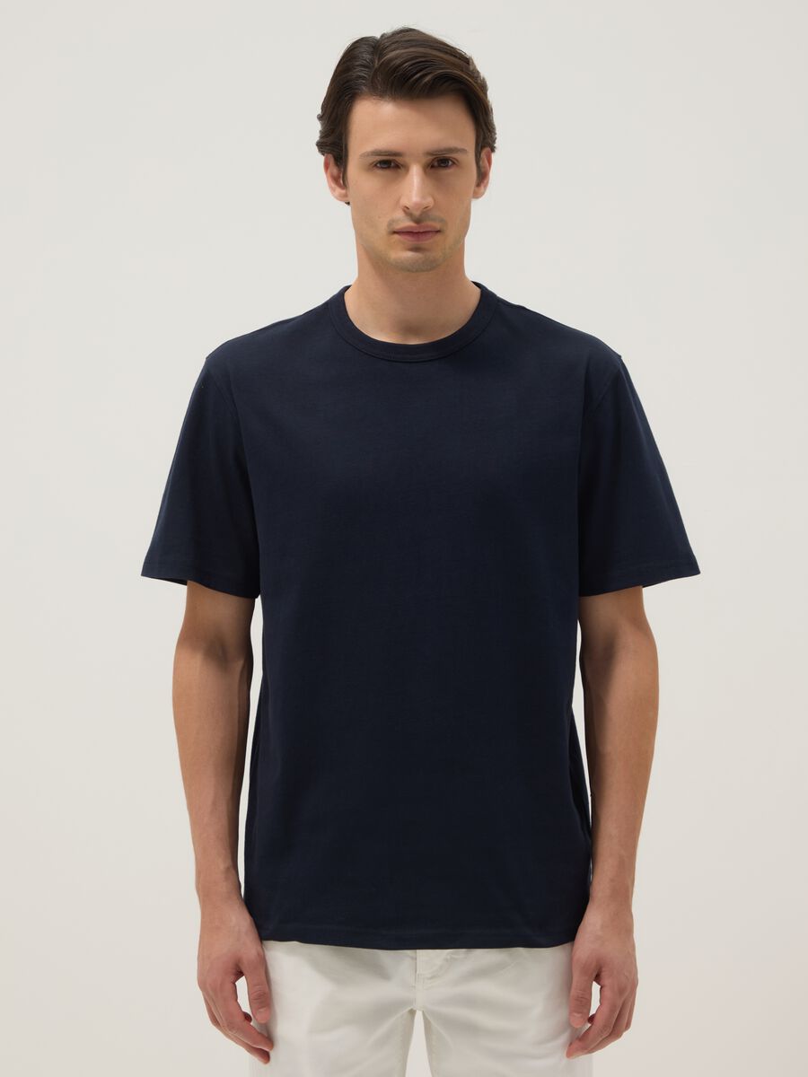 Relaxed fit blue crew neck pure cotton T-shirt_1