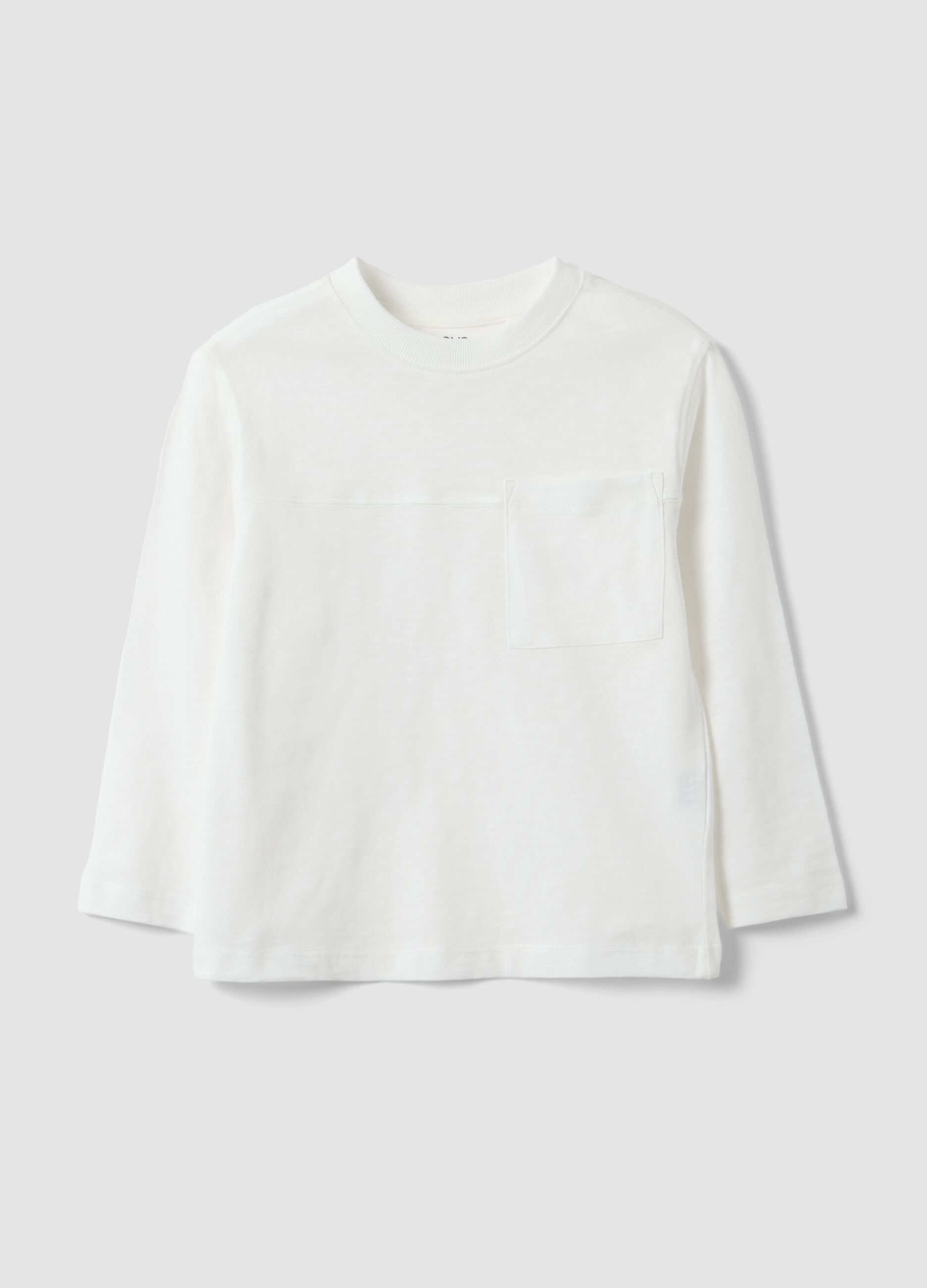 White kids&rsquo; pure cotton oversized-fit T-shirt with chest pocket