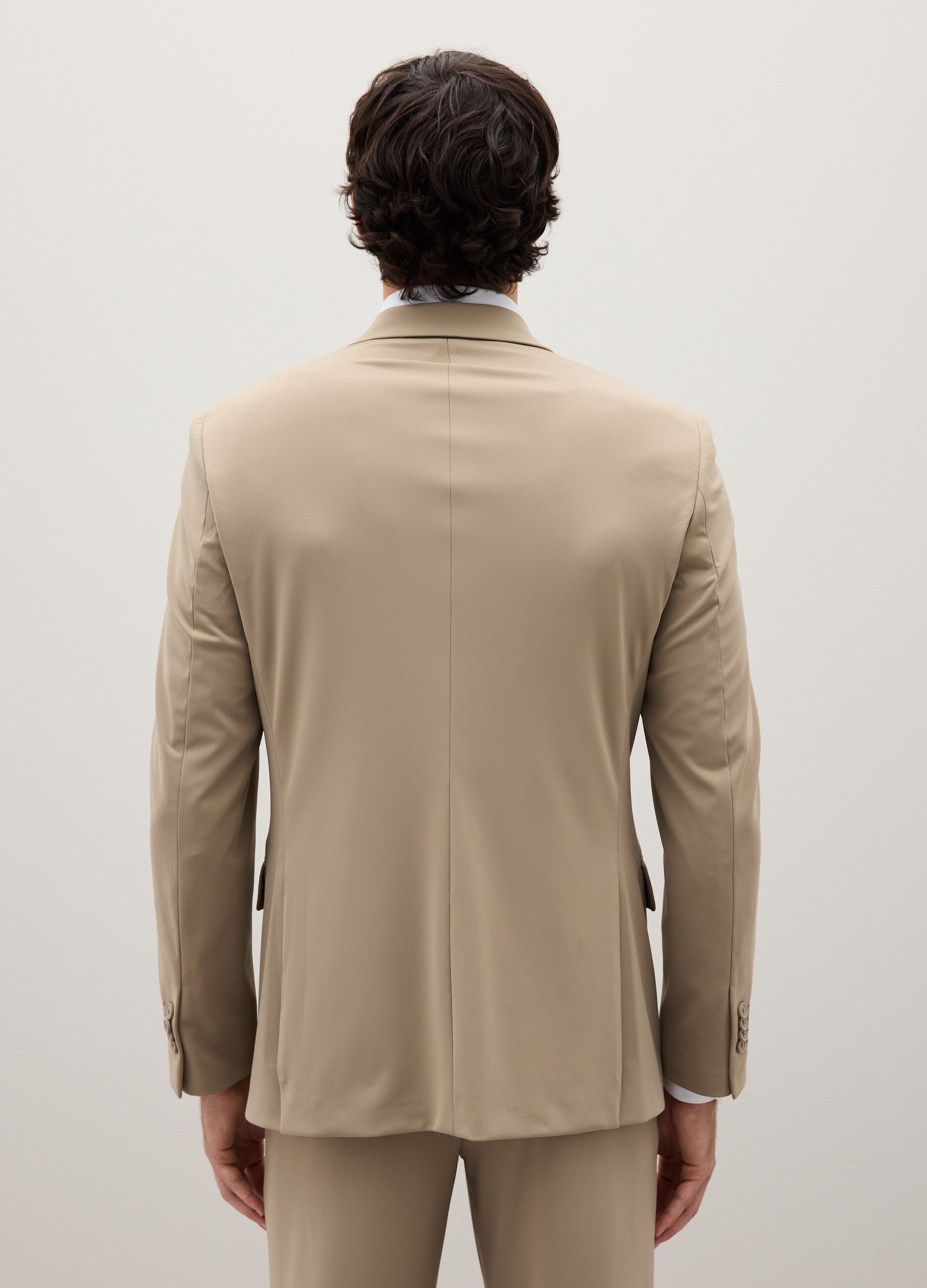 Blazer in tessuto elasticizzato beige slim fit