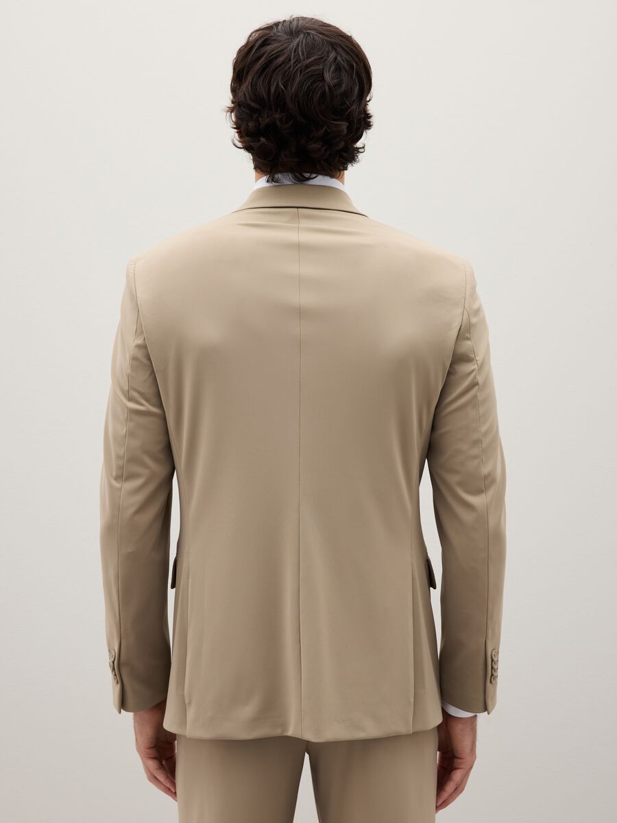 Beige Stretch Fabric Slim Fit Blazer_3