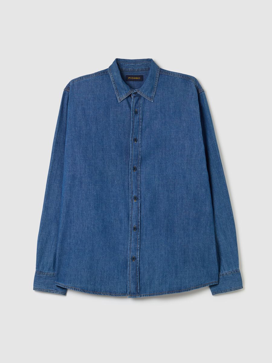Camicia in denim con effetto fiammato_1
