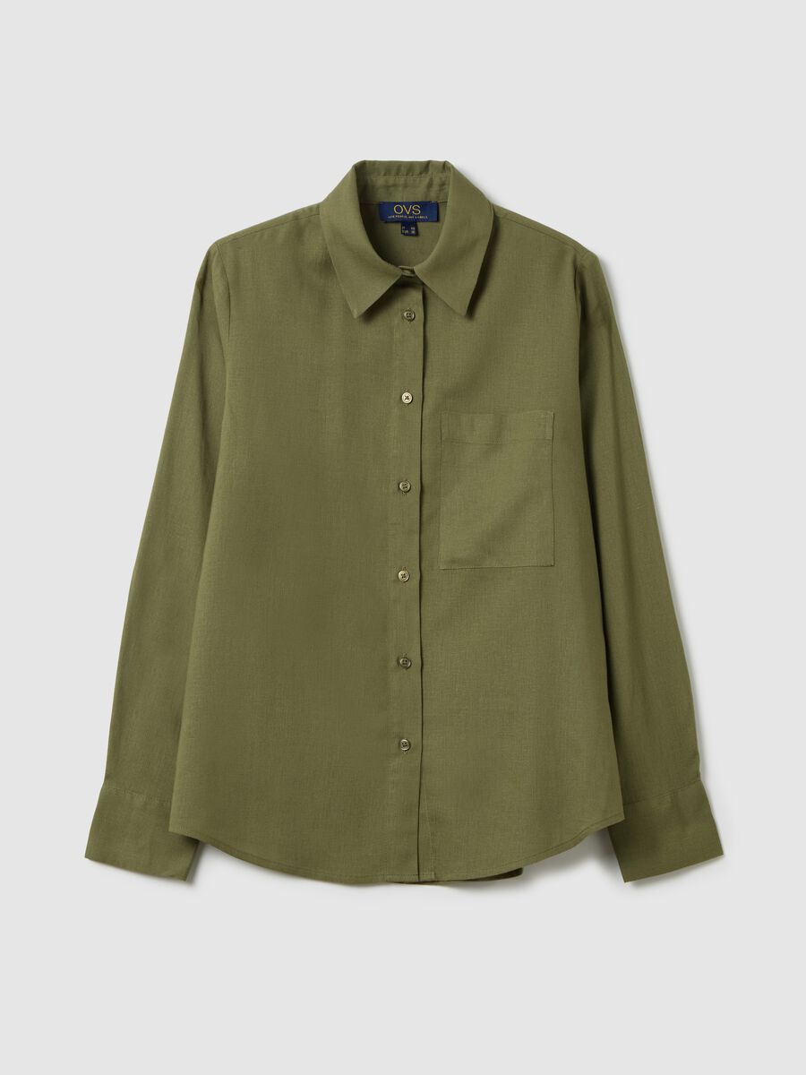 Women’s regular-fit shirt in green linen blend, without buttons_4