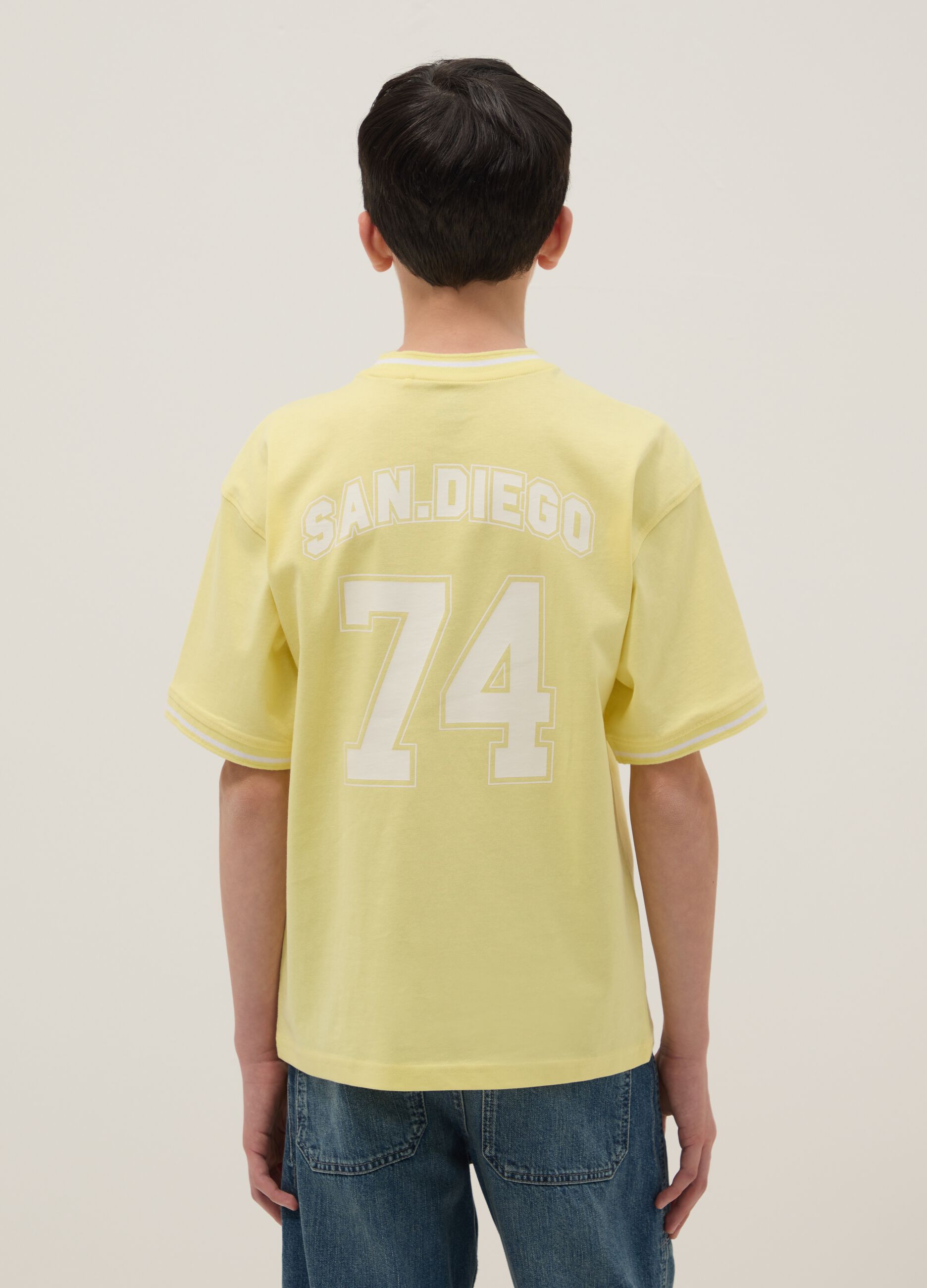 Boys' yellow pure cotton relaxed fit t-shirt with number