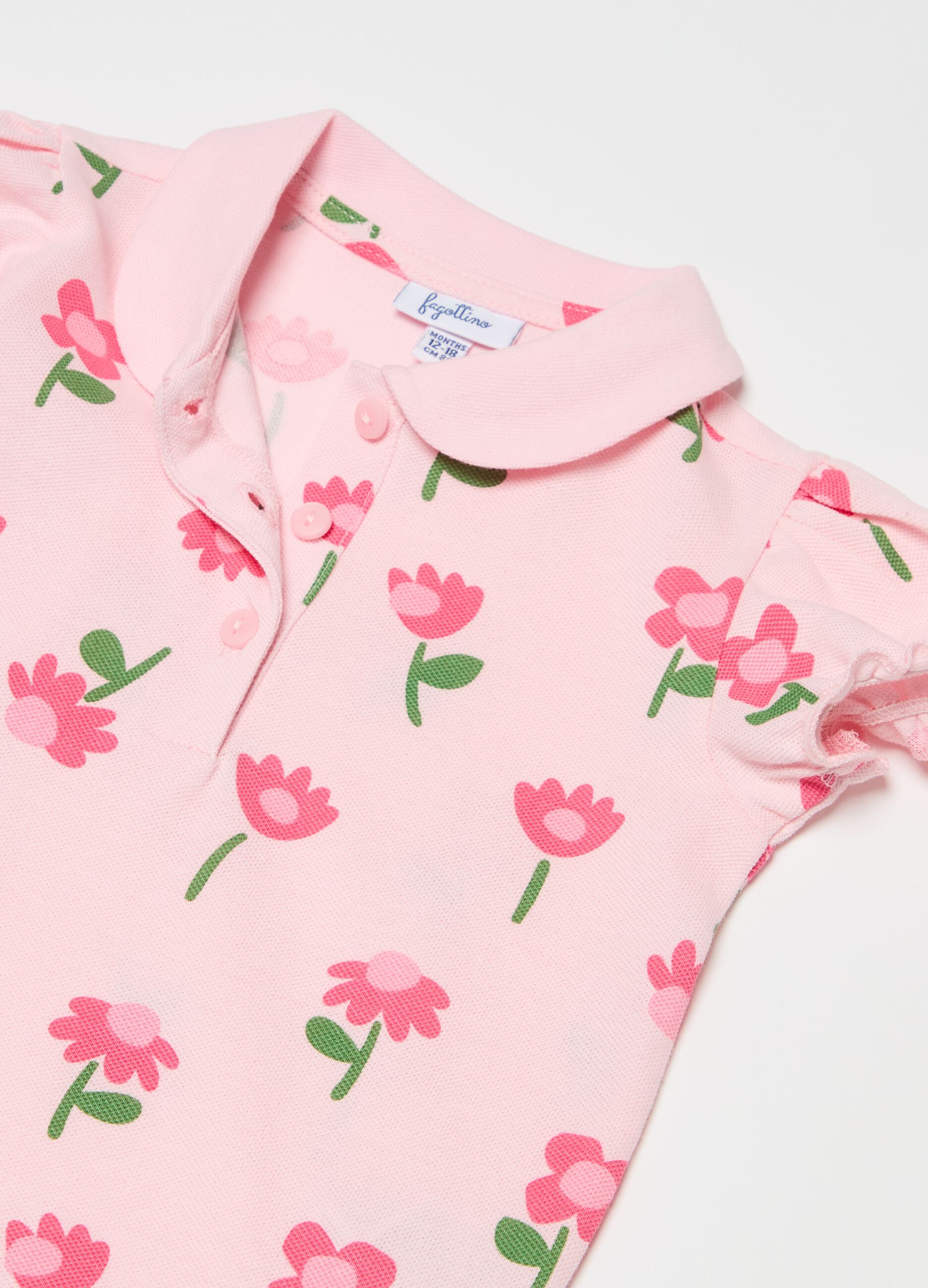 Piquet polo shirt with flowers print