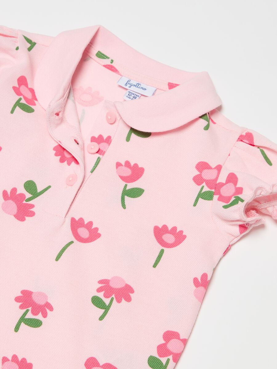 Piquet polo shirt with flowers print_2