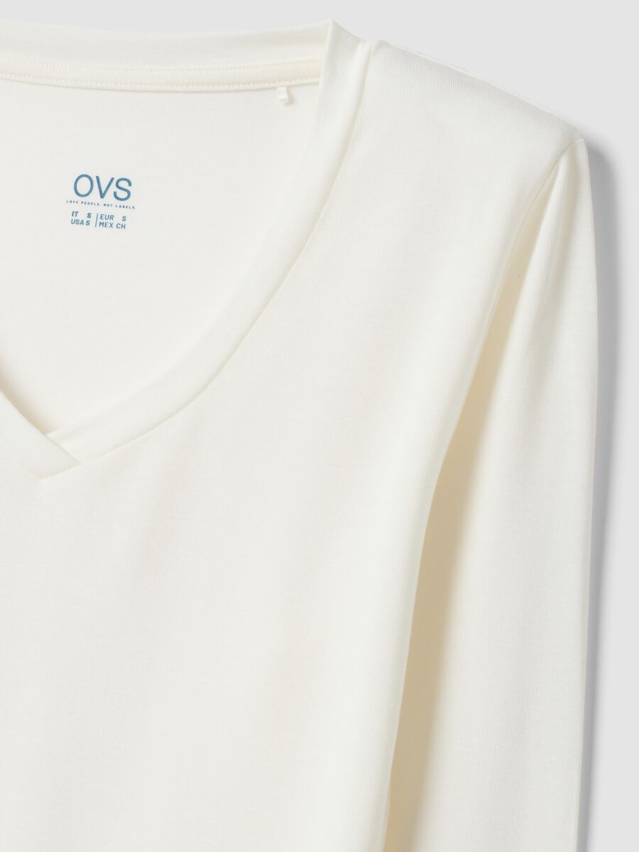 T-shirt bianca in modal elasticizzato con girocollo regular fit_1