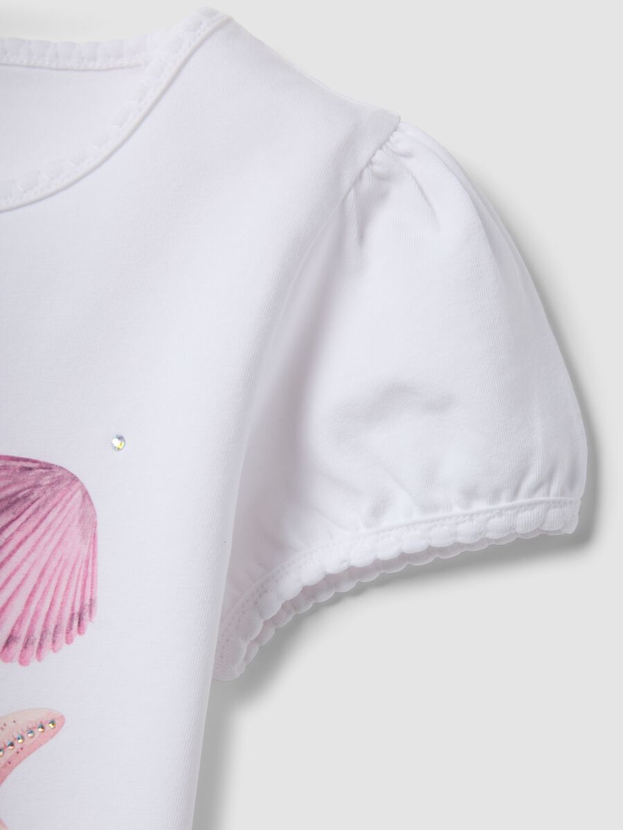 T-shirt bianca in cotone elasticizzato con stampa marina regular fit_3