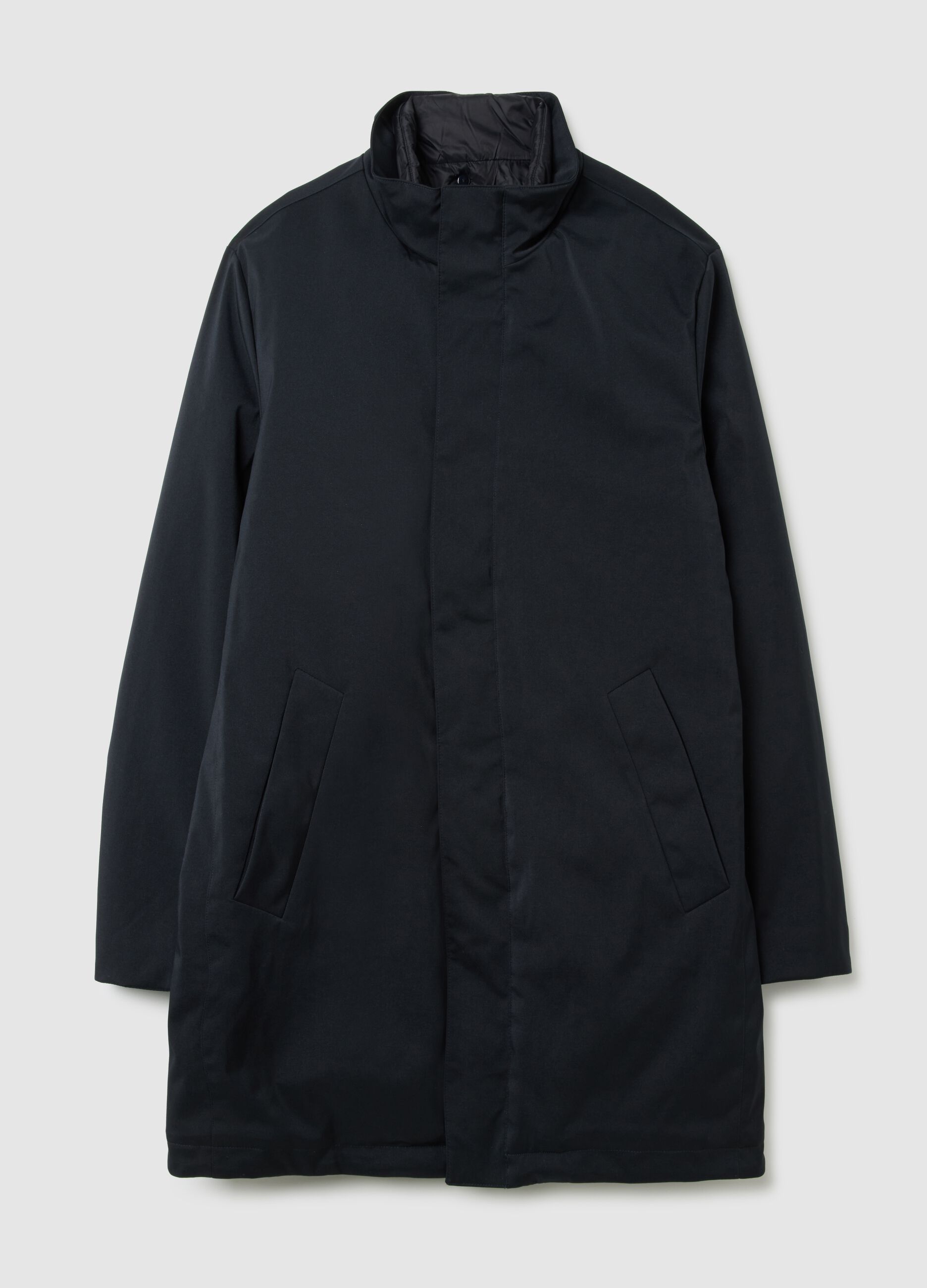 Black stretch fabric coat regular fit