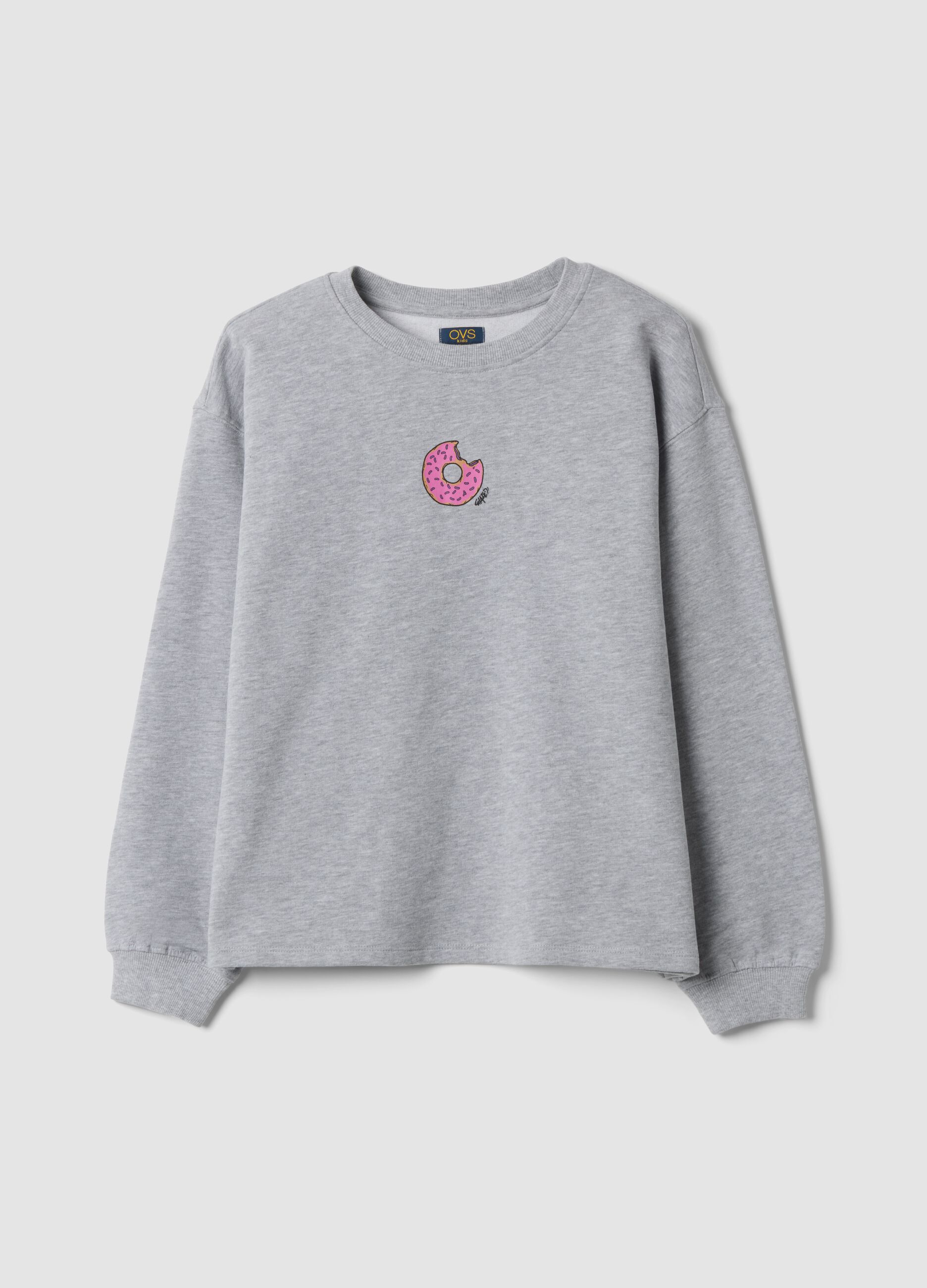 Grey marl sweatshirt with ribbed collar in organic cotton and viscose blend