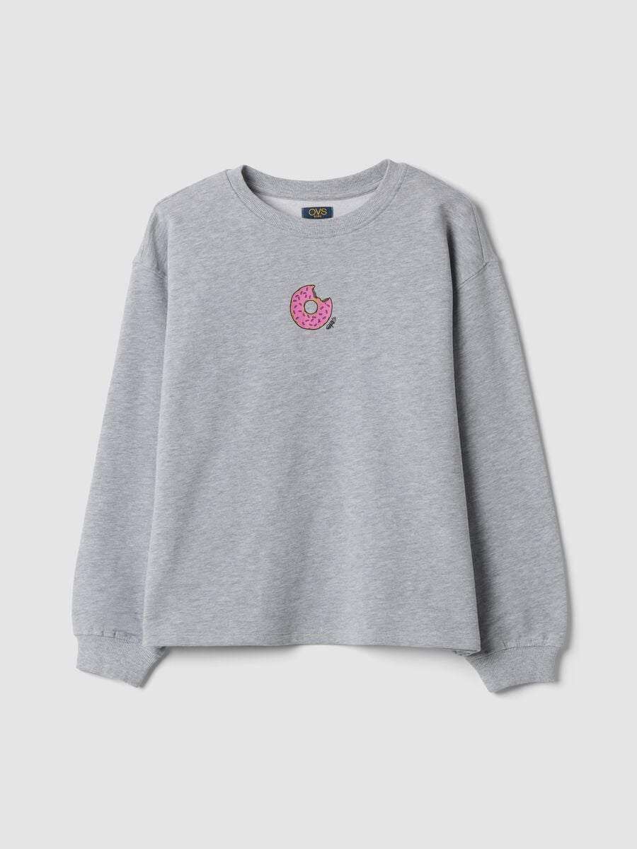 Grey marl sweatshirt with ribbed collar in organic cotton and viscose blend_0