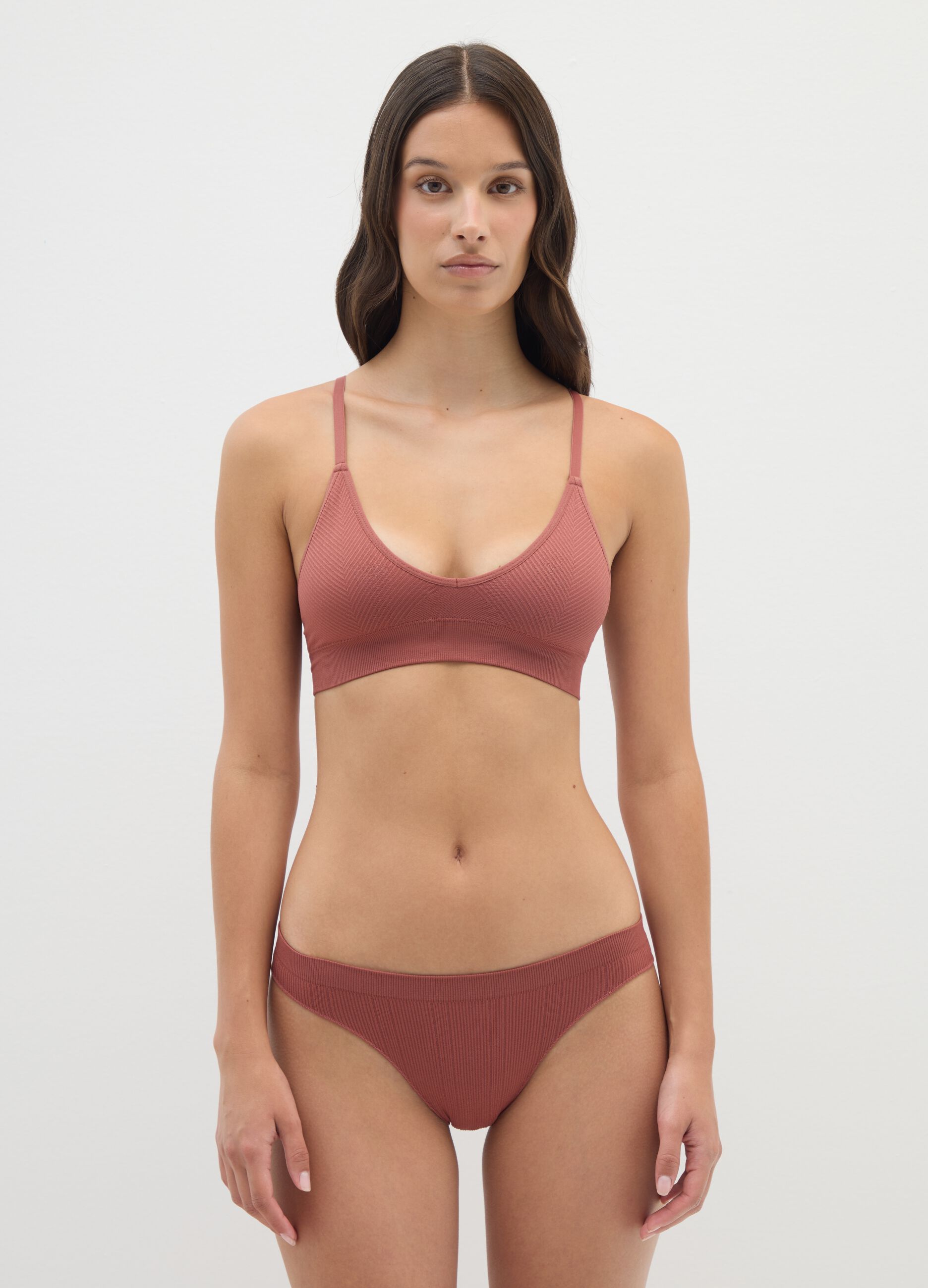 Brown Stretch Fabric Bra