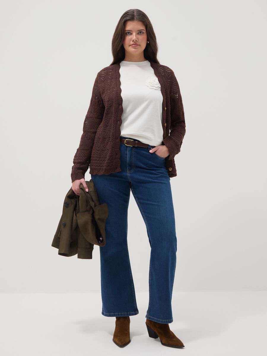 Brown pure cotton cardigan regular fit with lace pattern_2