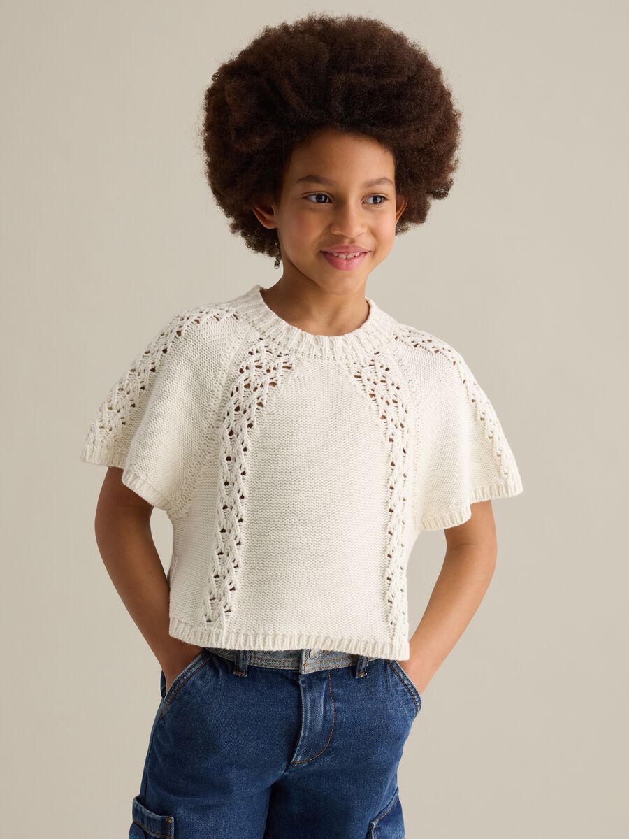 White openwork sweater in cotton_0