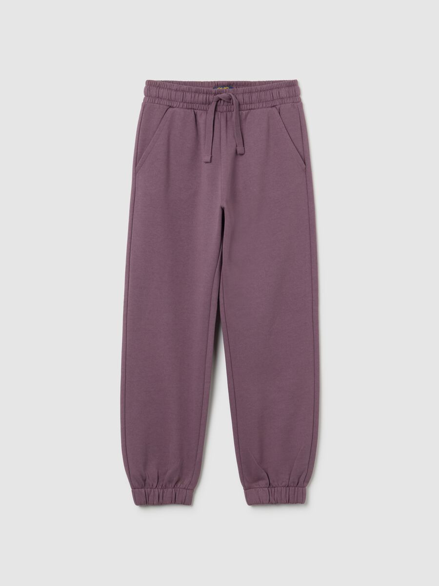 Girls' Regular Fit Pure Cotton Purple Joggers_0